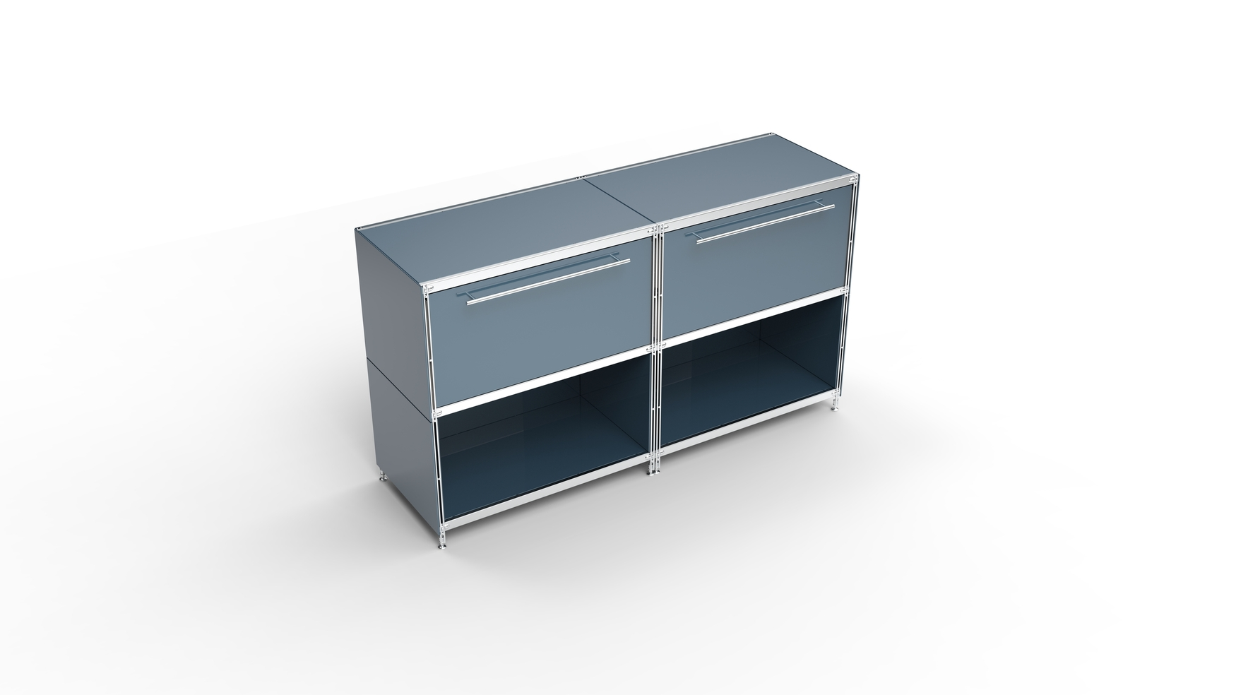 KUBUS Sideboard Metall anthrazit pulverbeschichtet mit 2 großen Schubladen + 2 Fächern offen 160 cm breit