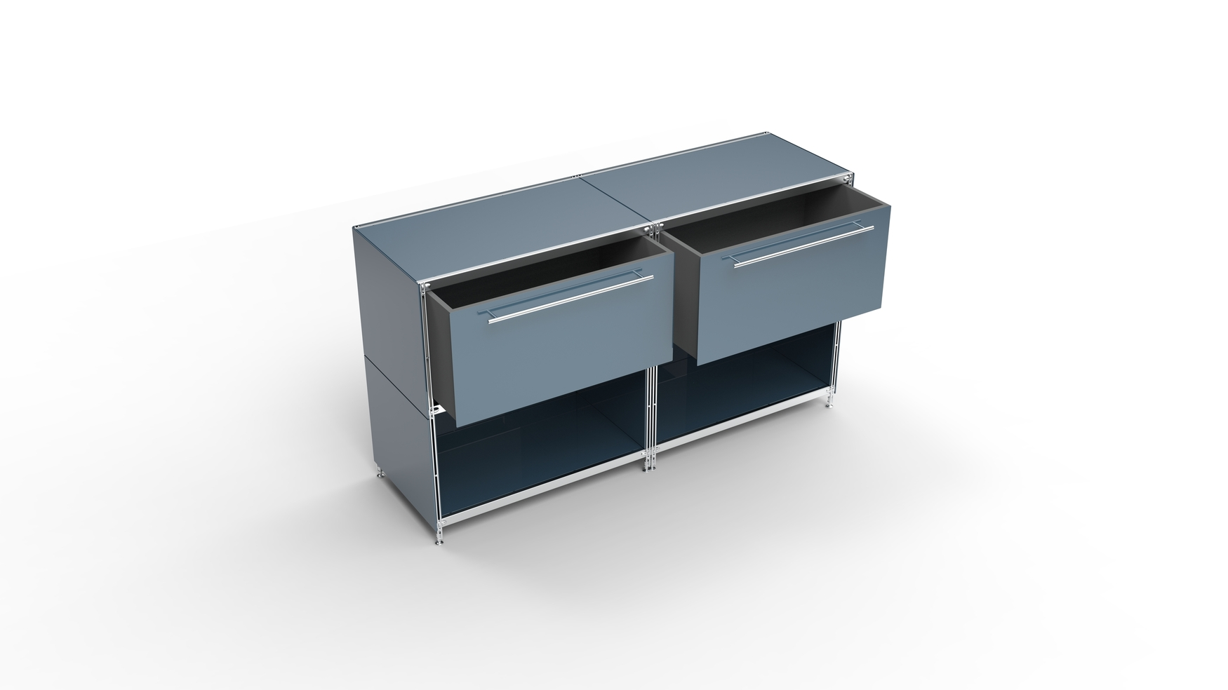 KUBUS Sideboard Metall anthrazit pulverbeschichtet mit 2 großen Schubladen + 2 Fächern offen 160 cm breit