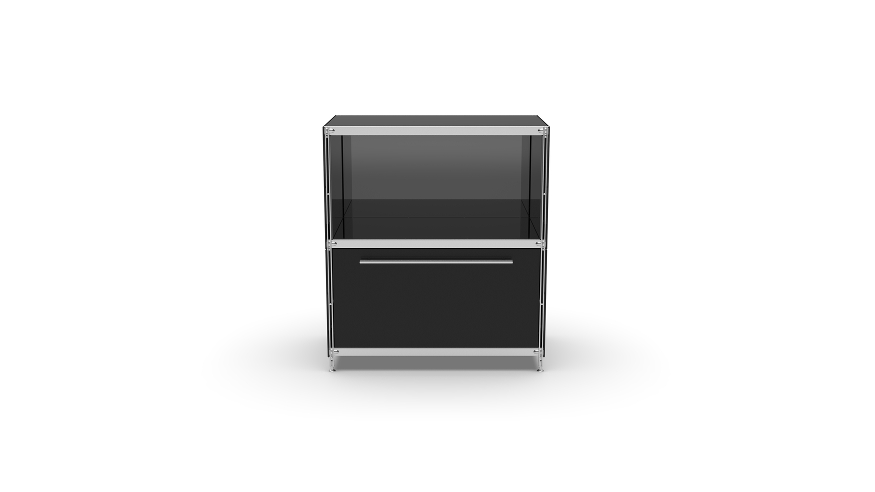 KUBUS Sideboard Metall schwarz pulverbeschichtet mit 1 Fach offen + 1 großen Schublade 80 cm breit