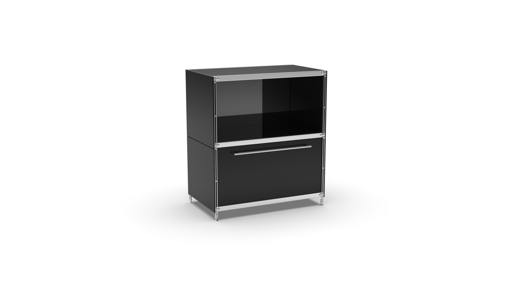 KUBUS Sideboard Metall schwarz pulverbeschichtet mit 1 Fach offen + 1 großen Schublade 80 cm breit