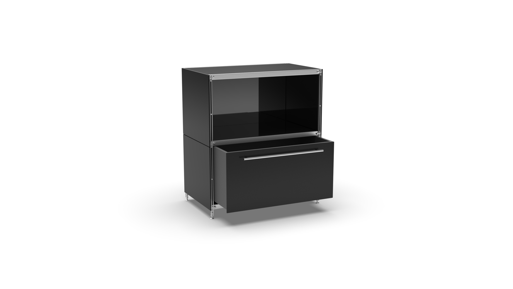 KUBUS Sideboard Metall schwarz pulverbeschichtet mit 1 Fach offen + 1 großen Schublade 80 cm breit
