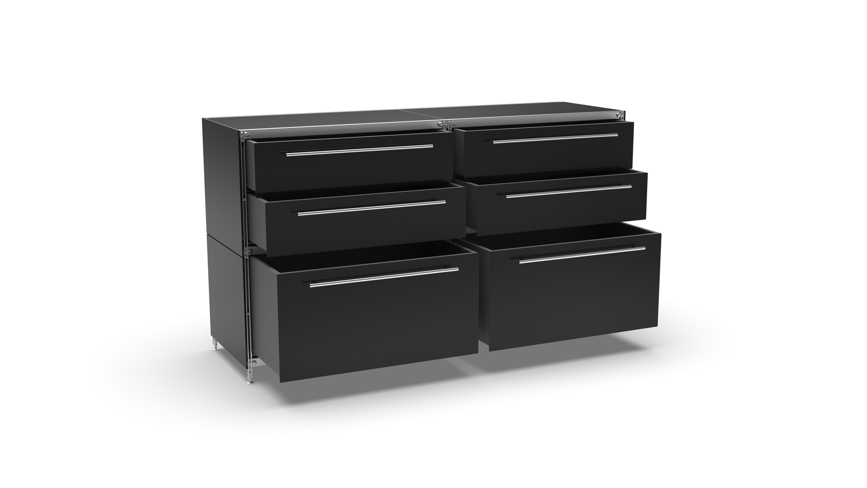 KUBUS Sideboard Metall schwarz pulverbeschichtet mit 2 Doppel-Schubladen + 2 Schubladen groß 160 cm breit