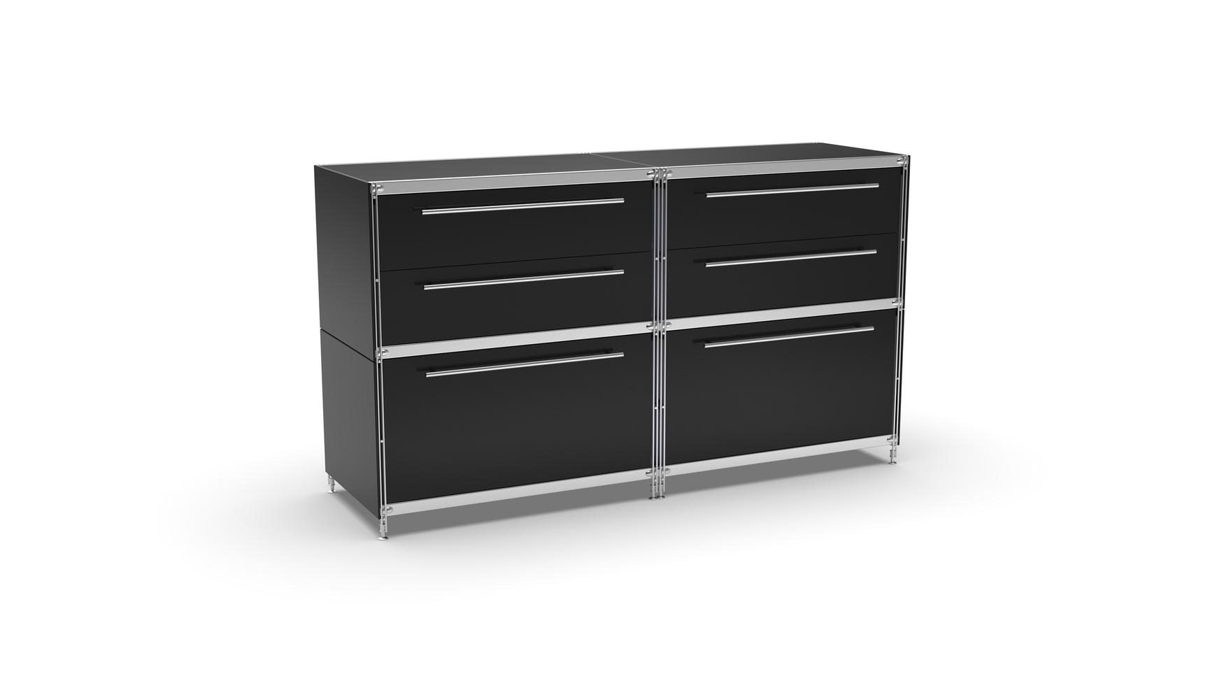 KUBUS Sideboard Metall schwarz pulverbeschichtet mit 2 Doppel-Schubladen + 2 Schubladen groß 160 cm breit
