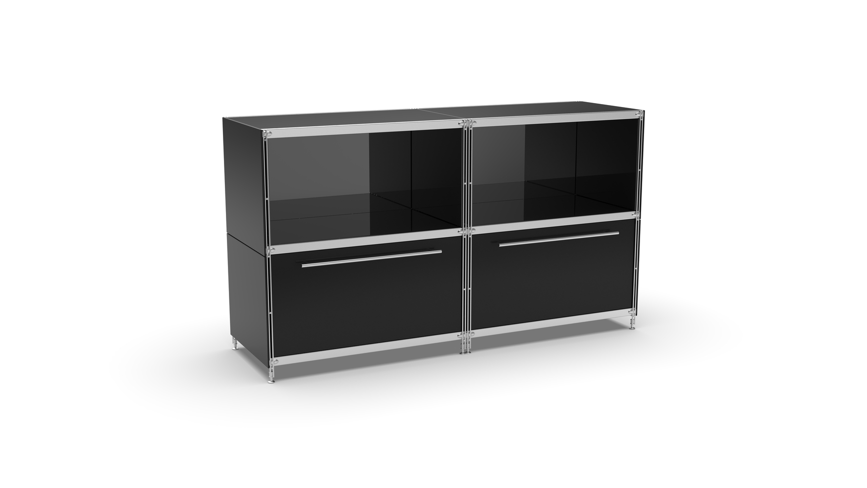 KUBUS Sideboard Metall schwarz pulverbeschichtet mit 2 Fächern offen + 2 großen Schubladen 160 cm breit