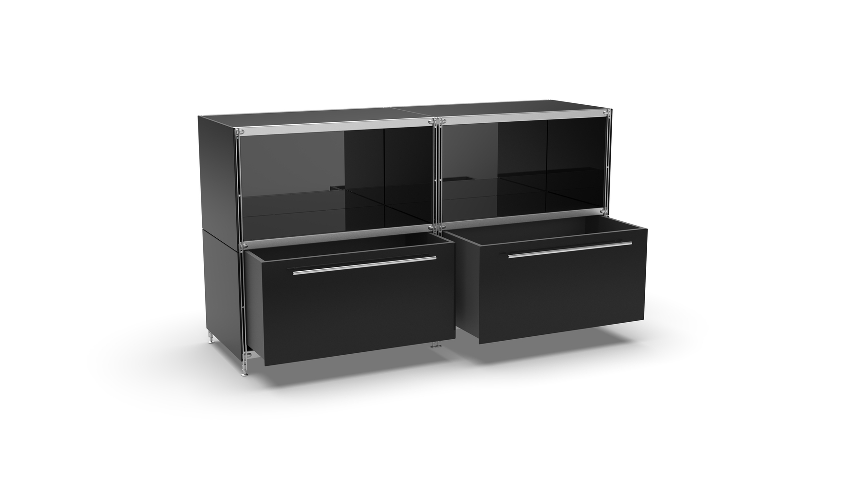 KUBUS Sideboard Metall schwarz pulverbeschichtet mit 2 Fächern offen + 2 großen Schubladen 160 cm breit
