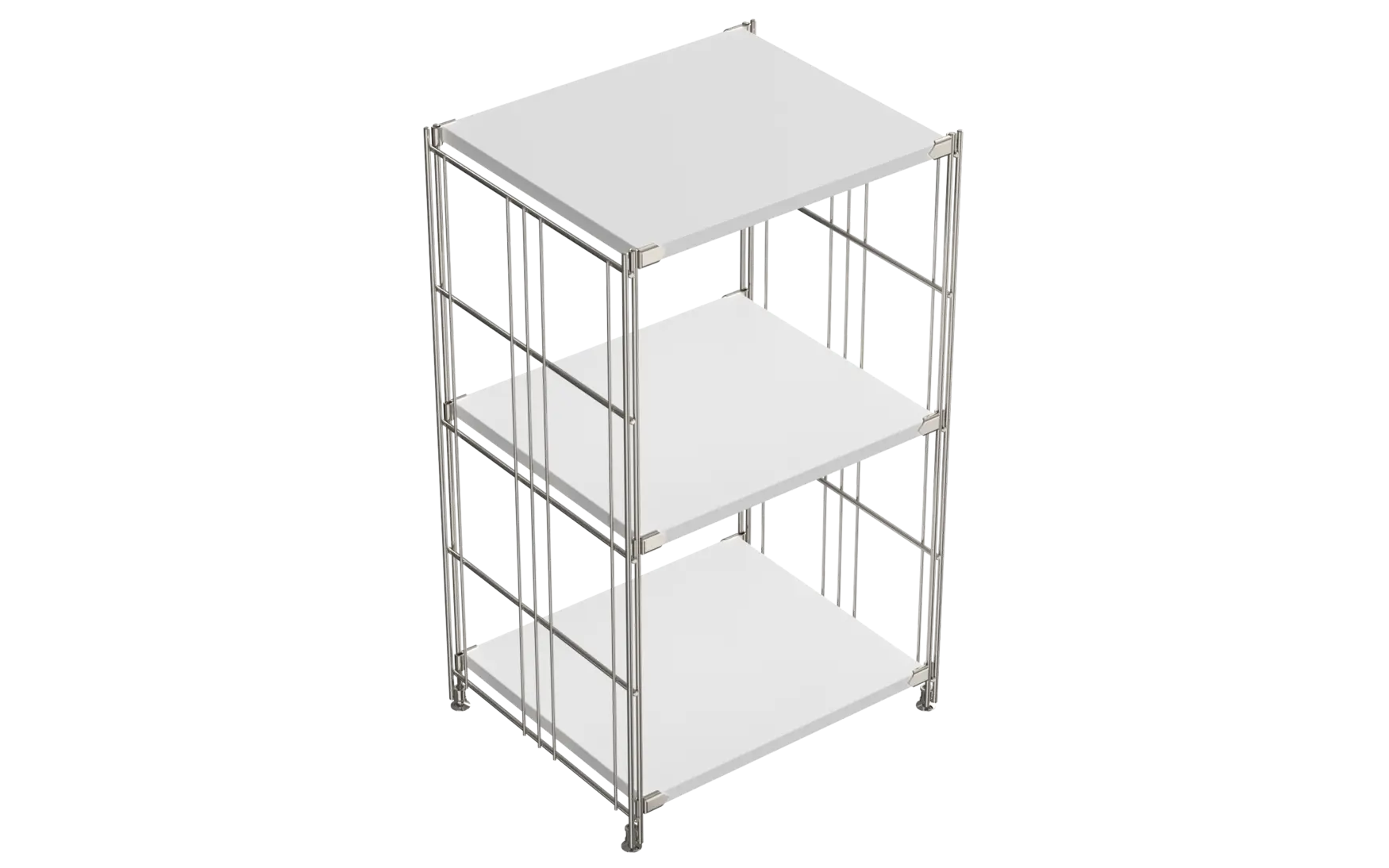 BIII Regal 80 x 46 x 38 cm mit 3 weißen Holzböden – Art.-Nr. 909201 Das kompakte BIII Regal mit den Maßen 80 cm Höhe, 46 cm Breite und 38 cm Tiefe überzeugt durch sein minimalistisches und funktionales Design. Ausgestattet mit drei weißen Holzböden bietet es praktische Ablageflächen für Bücher, Deko oder Bürobedarf. Die Regalleitern bestehen aus verchromtem Stahl mit glänzender Oberfläche und sorgen für Stabilität und einen modernen Look.