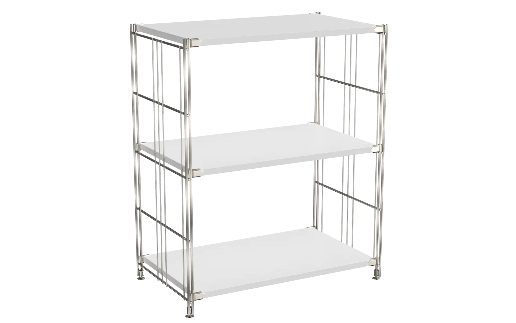 BIII Regal 80 x 65 x 38 cm mit 3 weißen Holzböden – Art.-Nr. 909202 Das geräumige BIII Regal mit den Maßen 80 cm Höhe, 65 cm Breite und 38 cm Tiefe bietet mehr Platz bei gewohnt schlankem Design. Mit drei weißen Holzböden ausgestattet, eignet es sich ideal zur Aufbewahrung von Büchern, Wohnaccessoires oder Büroartikeln. Die seitlichen Regalleitern bestehen aus hochwertigem, glänzend verchromtem Stahl und sorgen für Stabilität sowie einen modernen, luftigen Look.