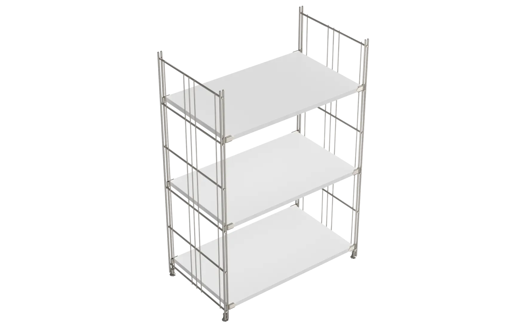 BIII Regal 98 x 65 x 38 cm mit 3 weißen Holzböden – Art.-Nr. 909302  Das großzügige BIII Regal mit den Maßen 98 cm Höhe, 65 cm Breite und 38 cm Tiefe besticht durch sein minimalistisches und funktionales Design. Ausgestattet mit drei weißen Holzböden bietet es viel praktischen Stauraum für Bücher, Deko oder Bürobedarf. Die Regalleitern aus verchromtem Stahl mit glänzender Oberfläche sorgen für Stabilität und verleihen dem Regal einen modernen Look.