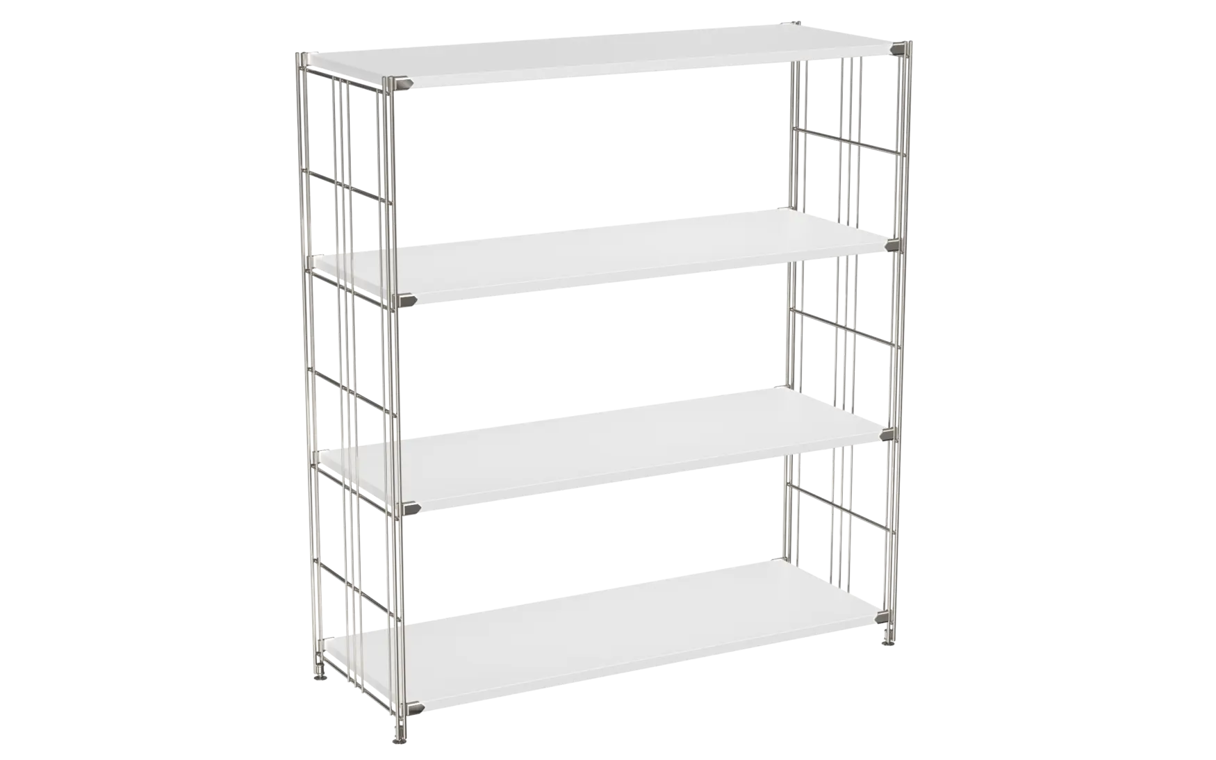 BIII Regal 117 x 104 x 38 cm mit 4 verchromten Gitterböden – Art.-Nr. 909404 Das großzügige BIII Regal mit den Maßen 117 cm Höhe, 104 cm Breite und 38 cm Tiefe besticht durch sein modernes, offenes Design und hohe Funktionalität. Ausgestattet mit vier verchromten Gitterböden bietet es viel Platz für Aufbewahrung und Präsentation von Dekoration, Büchern oder Ordnern. Die seitlichen Regalleitern aus glänzend verchromtem Stahl garantieren Stabilität und einen zeitlosen, industriellen Look.