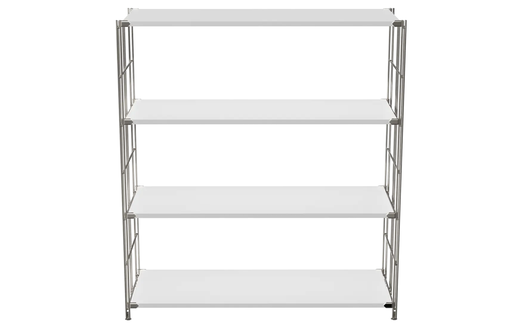 BIII Regal 117 x 104 x 38 cm mit 4 verchromten Gitterböden – Art.-Nr. 909404 Das großzügige BIII Regal mit den Maßen 117 cm Höhe, 104 cm Breite und 38 cm Tiefe besticht durch sein modernes, offenes Design und hohe Funktionalität. Ausgestattet mit vier verchromten Gitterböden bietet es viel Platz für Aufbewahrung und Präsentation von Dekoration, Büchern oder Ordnern. Die seitlichen Regalleitern aus glänzend verchromtem Stahl garantieren Stabilität und einen zeitlosen, industriellen Look.