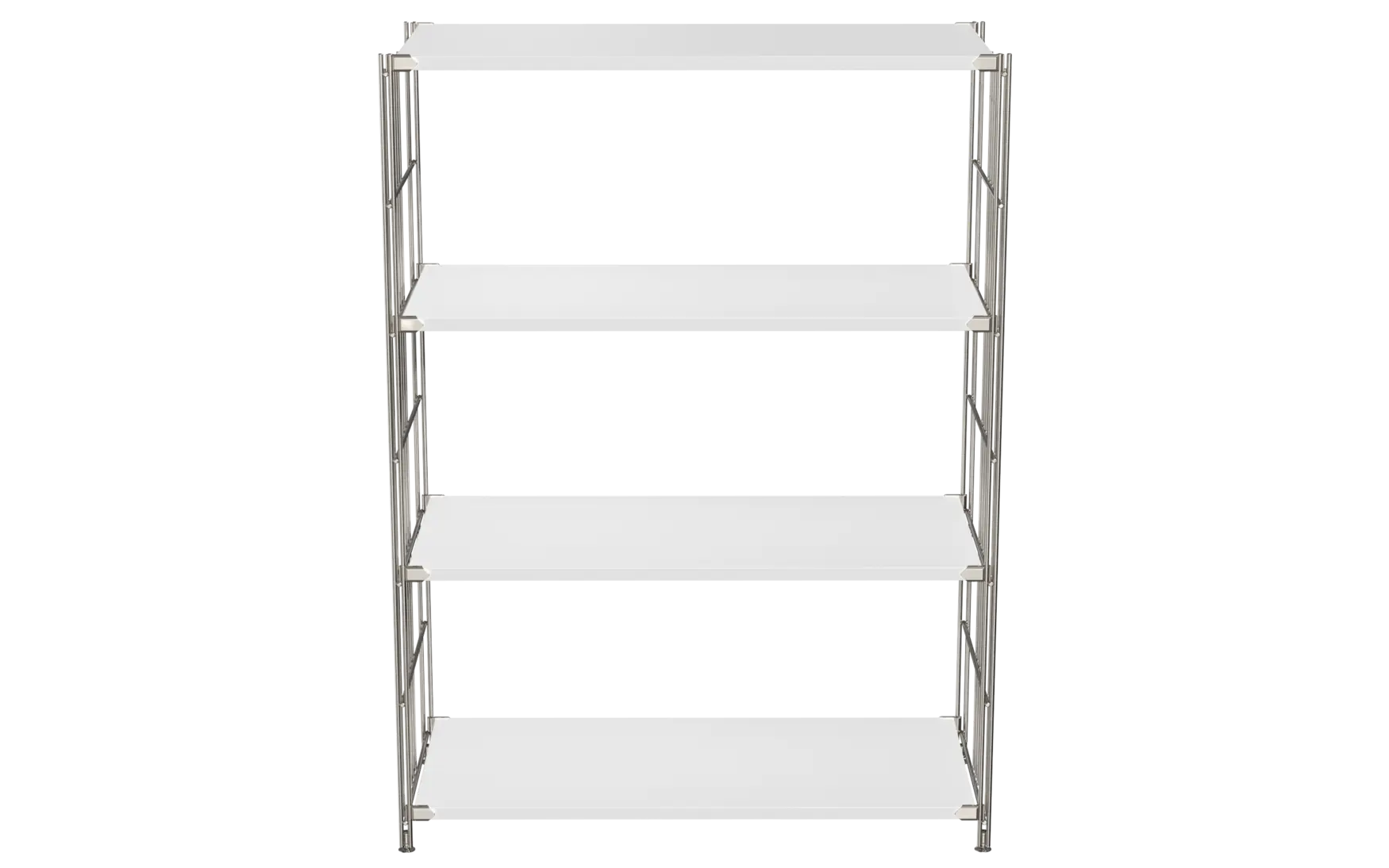 BIII Regal 117 x 85 x 38 cm mit 4 verchromten Gitterböden – Art.-Nr. 909403 Das großzügige BIII Regal mit den Maßen 117 cm Höhe, 85 cm Breite und 38 cm Tiefe besticht durch sein modernes und robustes Design. Ausgestattet mit vier verchromten Gitterböden bietet es viel Platz für Bücher, Dekoration oder praktische Aufbewahrungslösungen. Die seitlichen Regalleitern bestehen aus verchromtem Stahl mit glänzender Oberfläche, die dem Regal Stabilität und einen industriellen Look verleihen.