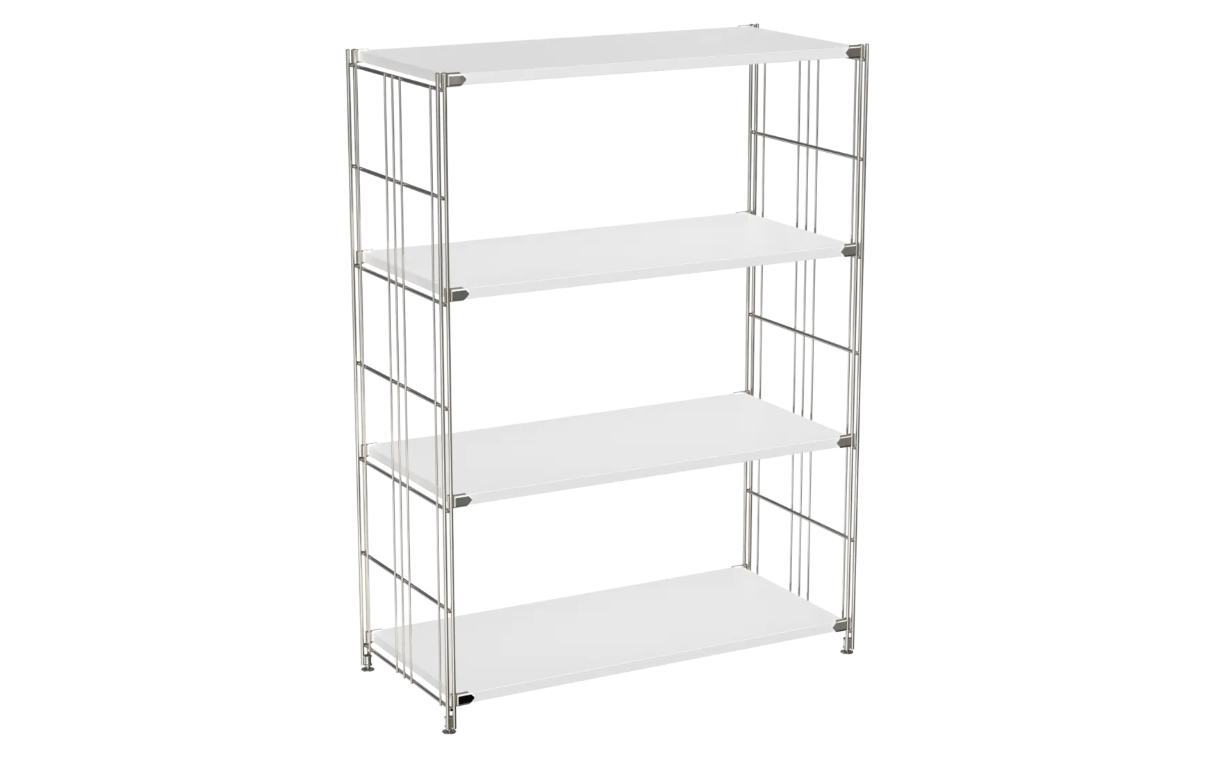 BIII Regal 117 x 85 x 38 cm mit 4 verchromten Gitterböden – Art.-Nr. 909403 Das großzügige BIII Regal mit den Maßen 117 cm Höhe, 85 cm Breite und 38 cm Tiefe besticht durch sein modernes und robustes Design. Ausgestattet mit vier verchromten Gitterböden bietet es viel Platz für Bücher, Dekoration oder praktische Aufbewahrungslösungen. Die seitlichen Regalleitern bestehen aus verchromtem Stahl mit glänzender Oberfläche, die dem Regal Stabilität und einen industriellen Look verleihen.