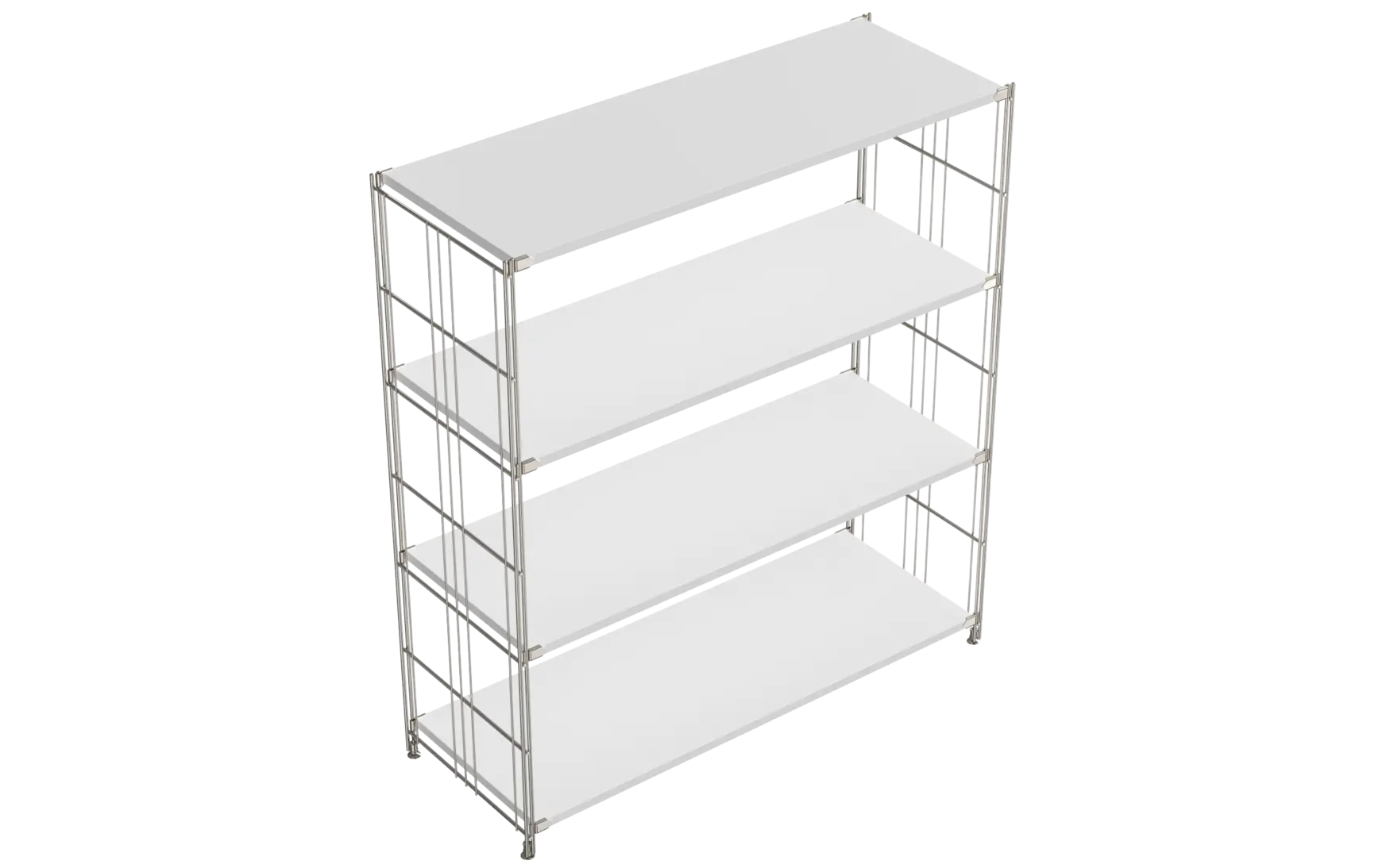 BIII Regal 117 x 104 x 38 cm mit 4 verchromten Gitterböden – Art.-Nr. 909404 Das großzügige BIII Regal mit den Maßen 117 cm Höhe, 104 cm Breite und 38 cm Tiefe besticht durch sein modernes, offenes Design und hohe Funktionalität. Ausgestattet mit vier verchromten Gitterböden bietet es viel Platz für Aufbewahrung und Präsentation von Dekoration, Büchern oder Ordnern. Die seitlichen Regalleitern aus glänzend verchromtem Stahl garantieren Stabilität und einen zeitlosen, industriellen Look.
