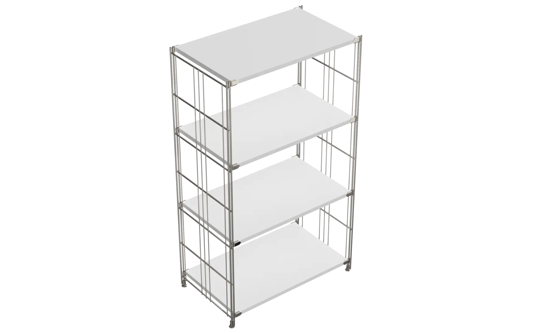 BIII Regal 117 x 65 x 38 cm mit 4 Gitterböden – Art.-Nr. 909402 Das großzügige BIII Regal mit den Maßen 117 cm Höhe, 65 cm Breite und 38 cm Tiefe besticht durch sein funktionales und industriell-inspiriertes Design. Ausgestattet mit vier verchromten Gitterböden bietet es viel Platz für Bücher, Akten oder Dekorationen. Die Regalleitern aus verchromtem Stahl mit glänzender Oberfläche sorgen für hohe Stabilität und einen modernen, robusten Look.