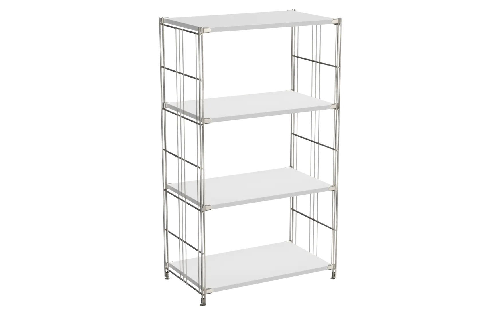 BIII Regal 117 x 65 x 38 cm mit 4 Gitterböden – Art.-Nr. 909402 Das großzügige BIII Regal mit den Maßen 117 cm Höhe, 65 cm Breite und 38 cm Tiefe besticht durch sein funktionales und industriell-inspiriertes Design. Ausgestattet mit vier verchromten Gitterböden bietet es viel Platz für Bücher, Akten oder Dekorationen. Die Regalleitern aus verchromtem Stahl mit glänzender Oberfläche sorgen für hohe Stabilität und einen modernen, robusten Look.