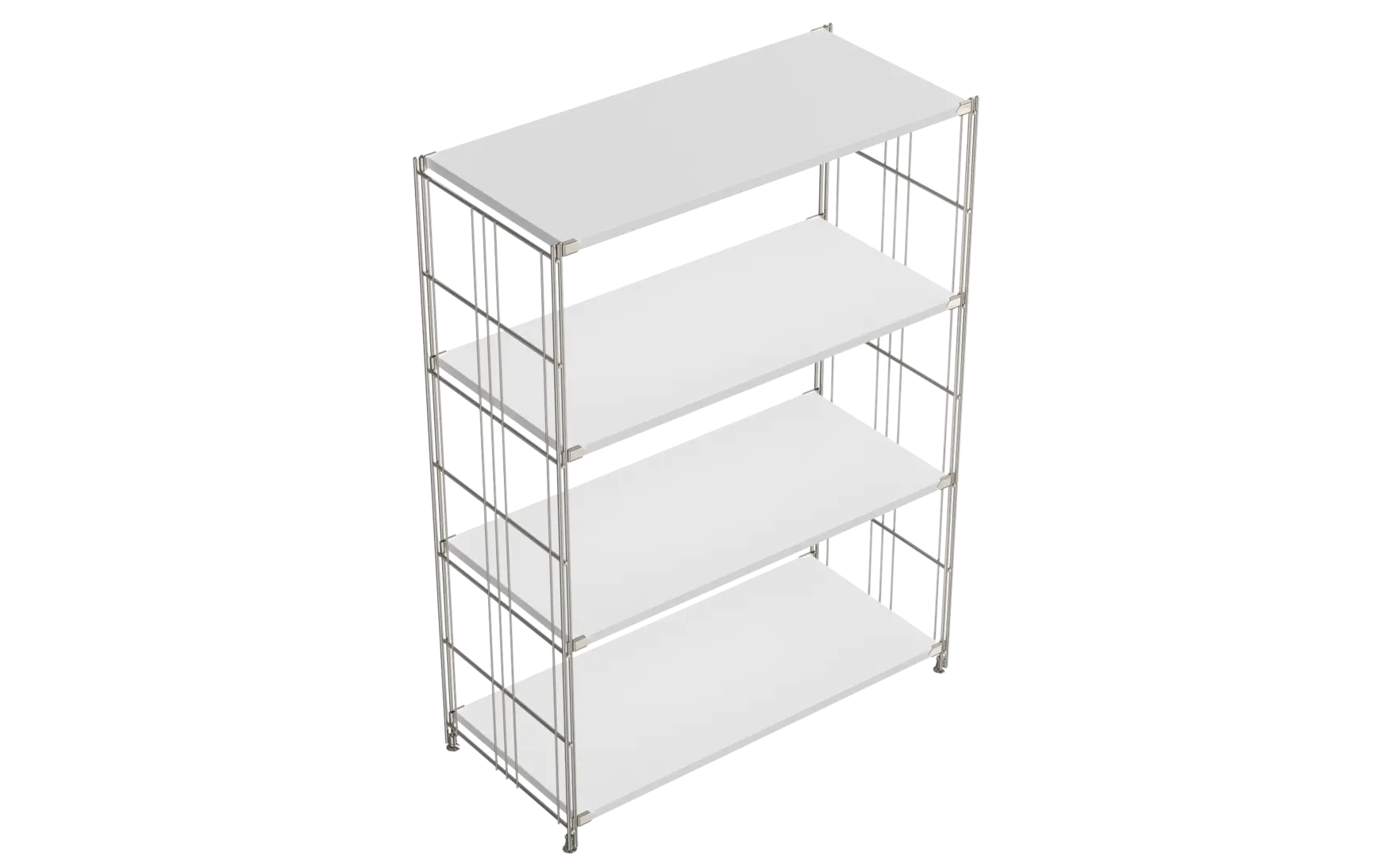 BIII Regal 117 x 85 x 38 cm mit 4 verchromten Gitterböden – Art.-Nr. 909403 Das großzügige BIII Regal mit den Maßen 117 cm Höhe, 85 cm Breite und 38 cm Tiefe besticht durch sein modernes und robustes Design. Ausgestattet mit vier verchromten Gitterböden bietet es viel Platz für Bücher, Dekoration oder praktische Aufbewahrungslösungen. Die seitlichen Regalleitern bestehen aus verchromtem Stahl mit glänzender Oberfläche, die dem Regal Stabilität und einen industriellen Look verleihen.