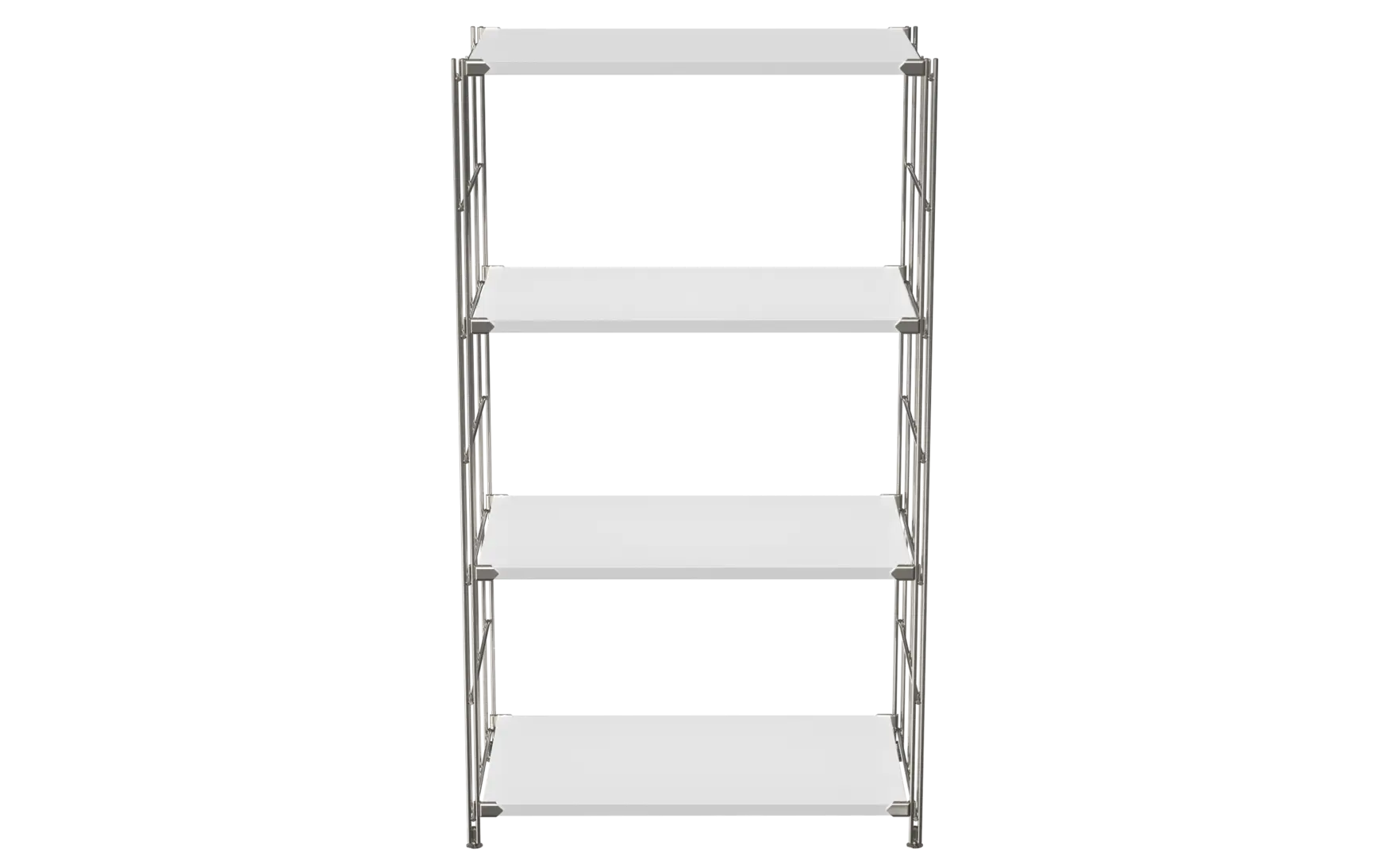 BIII Regal 117 x 65 x 38 cm mit 4 Gitterböden – Art.-Nr. 909402 Das großzügige BIII Regal mit den Maßen 117 cm Höhe, 65 cm Breite und 38 cm Tiefe besticht durch sein funktionales und industriell-inspiriertes Design. Ausgestattet mit vier verchromten Gitterböden bietet es viel Platz für Bücher, Akten oder Dekorationen. Die Regalleitern aus verchromtem Stahl mit glänzender Oberfläche sorgen für hohe Stabilität und einen modernen, robusten Look.