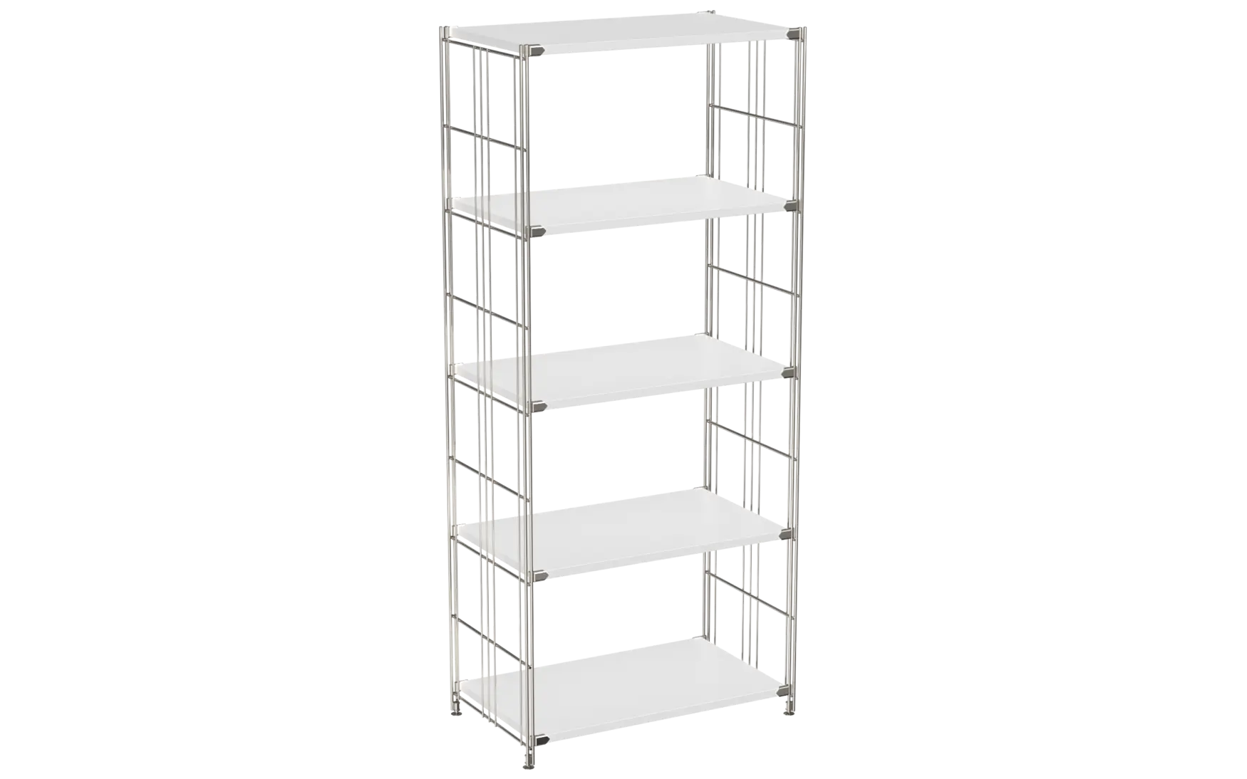 BIII Regal 154 x 65 x 38 cm mit 5 weißen Holzböden – Art.-Nr. 909602 Das geräumige BIII Regal mit den Maßen 154 cm Höhe, 65 cm Breite und 38 cm Tiefe besticht durch sein minimalistisches und zugleich funktionales Design. Ausgestattet mit fünf weißen Holzböden bietet es großzügige Ablageflächen für Bücher, Dekorationen oder Büroutensilien. Die Regalleitern bestehen aus verchromtem Stahl mit glänzender Oberfläche, die dem Möbelstück Stabilität verleiht und einen modernen, zeitlosen Look schafft.