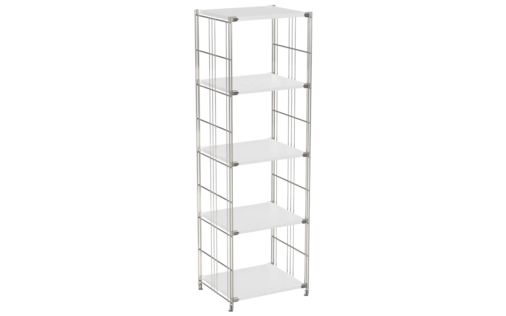 BIII Regal 154 x 46 x 38 cm mit 5 weißen Holzböden – Art.-Nr. 909601 Das großzügige BIII Regal mit den Maßen 154 cm Höhe, 46 cm Breite und 38 cm Tiefe besticht durch sein klares, funktionales und minimalistisches Design. Ausgestattet mit fünf weißen Holzböden bietet es viel Platz für Bücher, Deko, Ordner oder andere Aufbewahrungsgegenstände. Die seitlichen Regalleitern sind aus verchromtem Stahl mit glänzender Oberfläche gefertigt, was dem Regal nicht nur Stabilität verleiht, sondern auch einen modernen und zeitlosen Look schafft. Ideal für Wohnzimmer, Büro oder Flur, lässt sich das BIII Regal dank seines flexiblen BALTON-Systems perfekt mit weiteren Modulen kombinieren oder als einzelnes Statement-Stück nutzen.