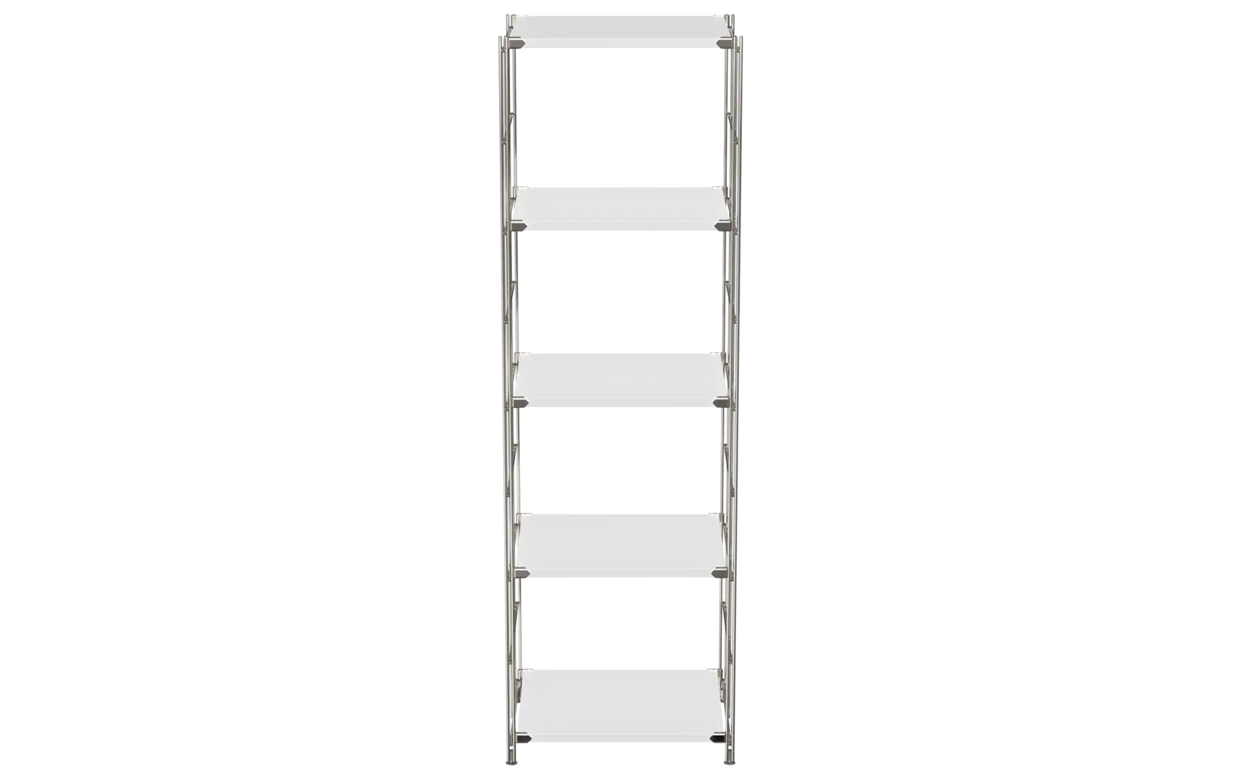 BIII Regal 154 x 46 x 38 cm mit 5 weißen Holzböden – Art.-Nr. 909601 Das großzügige BIII Regal mit den Maßen 154 cm Höhe, 46 cm Breite und 38 cm Tiefe besticht durch sein klares, funktionales und minimalistisches Design. Ausgestattet mit fünf weißen Holzböden bietet es viel Platz für Bücher, Deko, Ordner oder andere Aufbewahrungsgegenstände. Die seitlichen Regalleitern sind aus verchromtem Stahl mit glänzender Oberfläche gefertigt, was dem Regal nicht nur Stabilität verleiht, sondern auch einen modernen und zeitlosen Look schafft. Ideal für Wohnzimmer, Büro oder Flur, lässt sich das BIII Regal dank seines flexiblen BALTON-Systems perfekt mit weiteren Modulen kombinieren oder als einzelnes Statement-Stück nutzen.