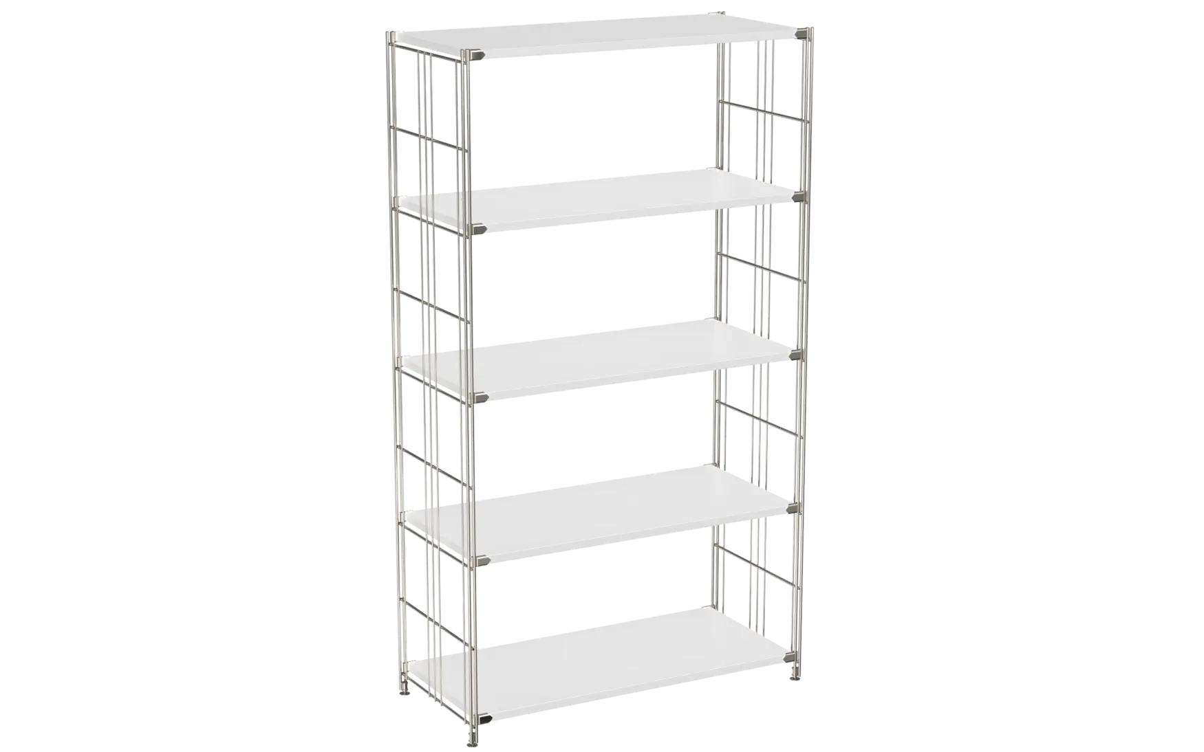 BIII Regal 154 x 85 x 38 cm mit 5 weißen Holzböden – Art.-Nr. 909603 Das geräumige BIII Regal mit den Maßen 154 cm Höhe, 85 cm Breite und 38 cm Tiefe besticht durch sein minimalistisches und zugleich funktionales Design. Ausgestattet mit fünf weißen Holzböden bietet es viel Platz für Bücher, Dekorationen oder Büroaccessoires. Die seitlichen Regalleitern bestehen aus verchromtem Stahl mit glänzender Oberfläche und garantieren eine hohe Stabilität sowie einen modernen Look.