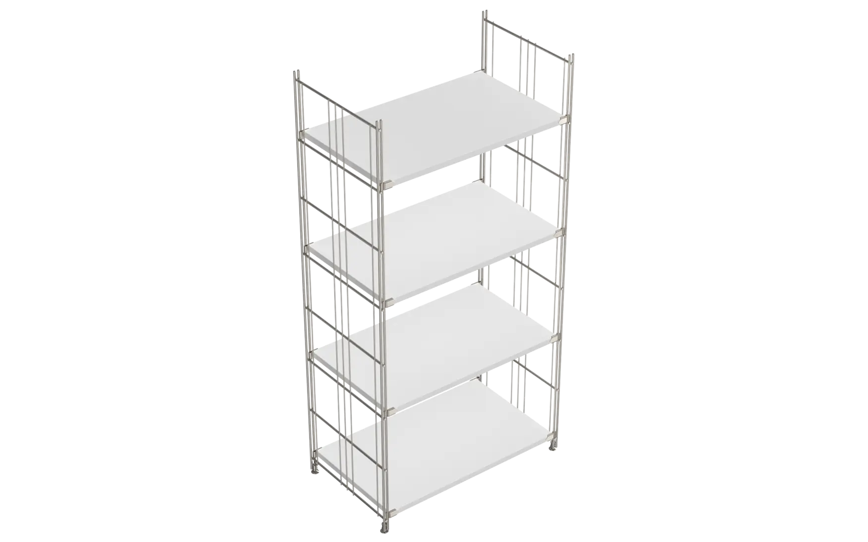 BIII Regal 135 x 65 x 38 cm mit 4 weißen Holzböden – Art.-Nr. 909502  Das geräumige BIII Regal mit den Maßen 135 cm Höhe, 65 cm Breite und 38 cm Tiefe besticht durch sein minimalistisches und zugleich funktionales Design. Ausgestattet mit vier weißen Holzböden bietet es großzügigen Stauraum und vielseitige Ablagemöglichkeiten für Bücher, Deko oder Bürobedarf. Die Regalleitern bestehen aus verchromtem Stahl mit glänzender Oberfläche und garantieren Stabilität sowie einen modernen, zeitlosen Look.