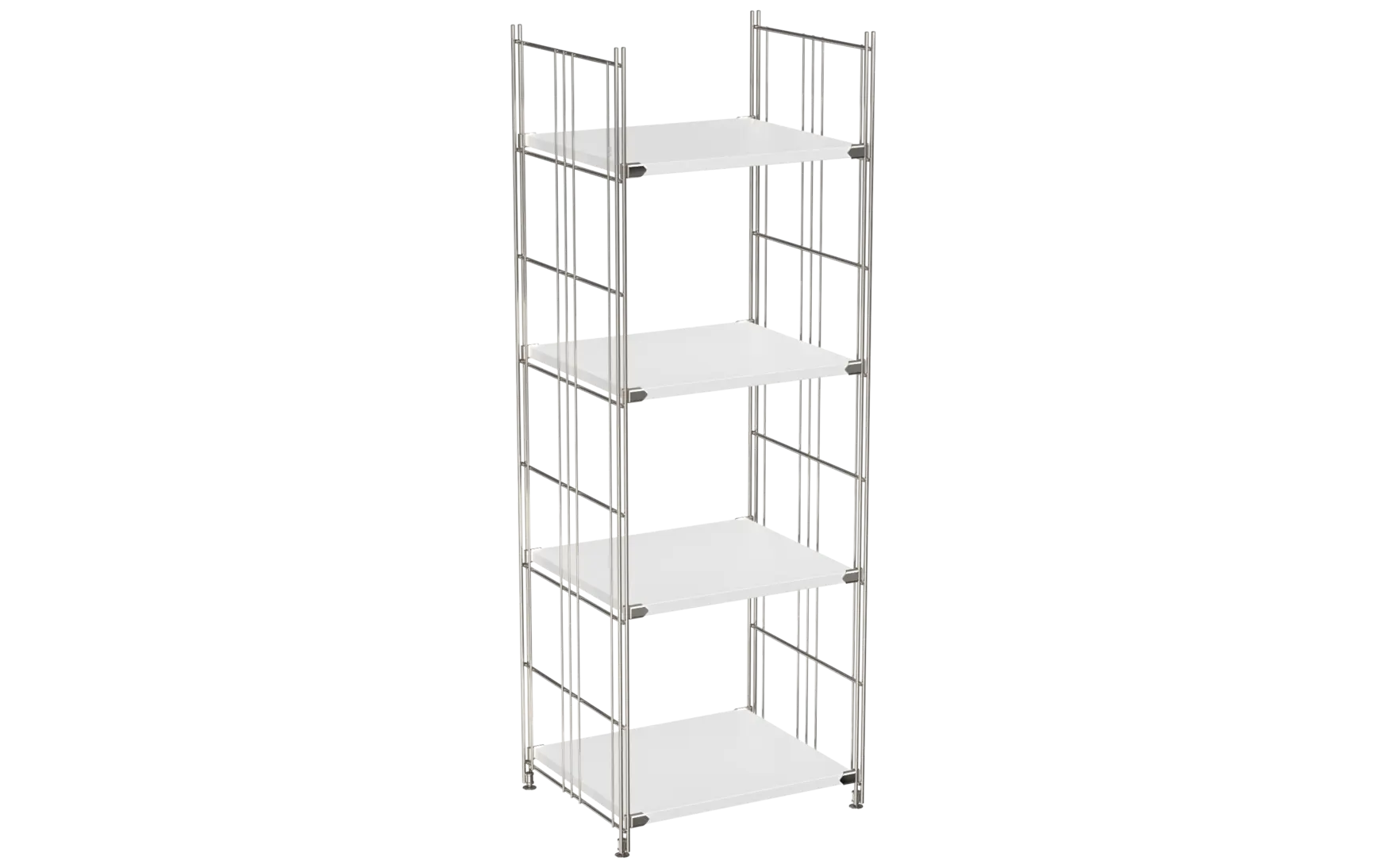 BIII Regal 135 x 46 x 38 cm mit 4 weißen Holzböden – Art.-Nr. 909501  Das geräumige BIII Regal mit den Maßen 135 cm Höhe, 46 cm Breite und 38 cm Tiefe besticht durch sein minimalistisches und funktionales Design. Ausgestattet mit vier weißen Holzböden bietet es viel Platz für Bücher, Deko oder Bürobedarf. Die Regalleitern bestehen aus verchromtem Stahl mit glänzender Oberfläche und sorgen für Stabilität sowie einen modernen Look.  Ideal geeignet für Wohnzimmer, Büro oder Flur, verbindet dieses Regal zeitlose Eleganz mit praktischer Funktionalität. Durch das modulare BALTON-System lässt es sich flexibel mit weiteren Regalelementen erweitern und an individuelle Bedürfnisse anpassen.