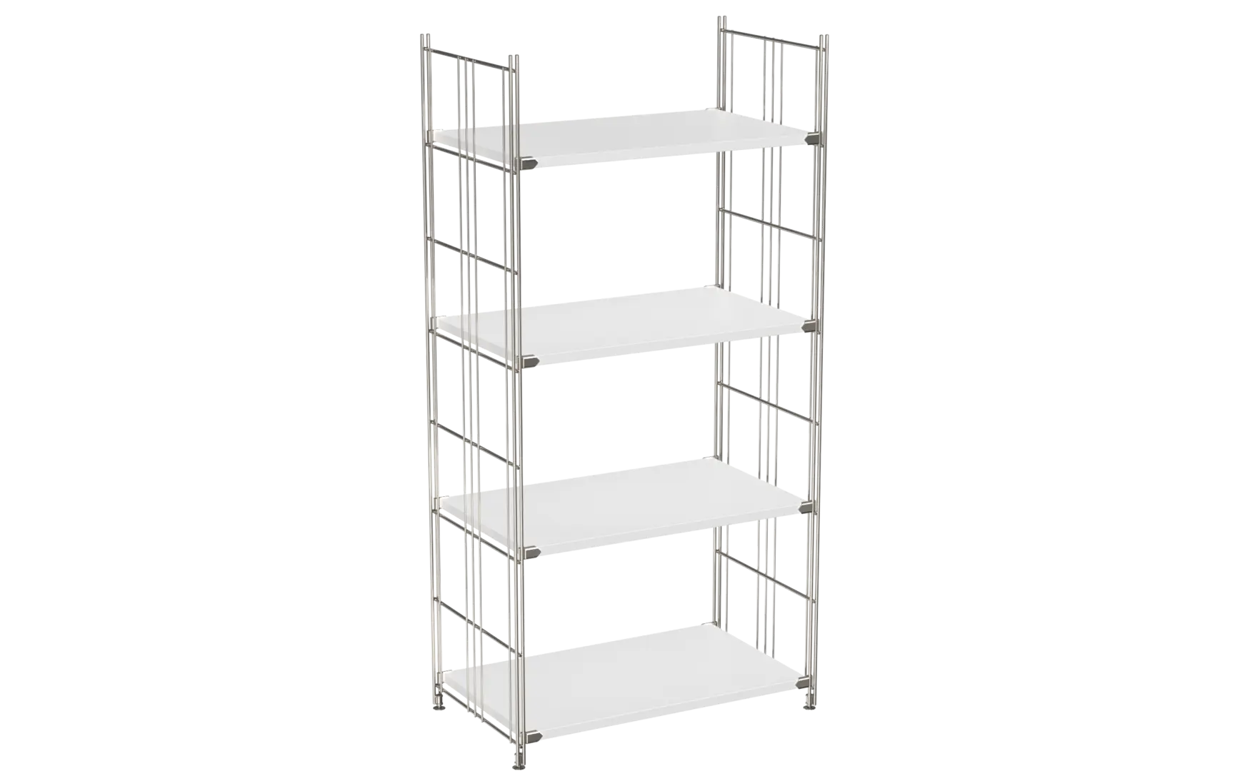 BIII Regal 135 x 65 x 38 cm mit 4 weißen Holzböden – Art.-Nr. 909502  Das geräumige BIII Regal mit den Maßen 135 cm Höhe, 65 cm Breite und 38 cm Tiefe besticht durch sein minimalistisches und zugleich funktionales Design. Ausgestattet mit vier weißen Holzböden bietet es großzügigen Stauraum und vielseitige Ablagemöglichkeiten für Bücher, Deko oder Bürobedarf. Die Regalleitern bestehen aus verchromtem Stahl mit glänzender Oberfläche und garantieren Stabilität sowie einen modernen, zeitlosen Look.