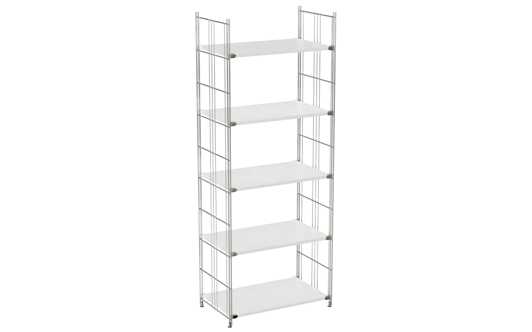 BIII Regal 172 x 65 x 38 cm mit 5 weißen Holzböden – Art.-Nr. 909702  Das großzügige BIII Regal mit den Maßen 172 cm Höhe, 65 cm Breite und 38 cm Tiefe besticht durch sein klares, funktionales Design und bietet viel Stauraum. Ausgestattet mit fünf weißen Holzböden eignet es sich ideal zur ordentlichen Aufbewahrung von Büchern, Deko, Ordnern oder anderen Wohn- und Büroartikeln. Die seitlichen Regalleitern sind aus verchromtem Stahl mit glänzender Oberfläche gefertigt, was dem Regal nicht nur Stabilität verleiht, sondern auch einen modernen, zeitlosen Look schafft.