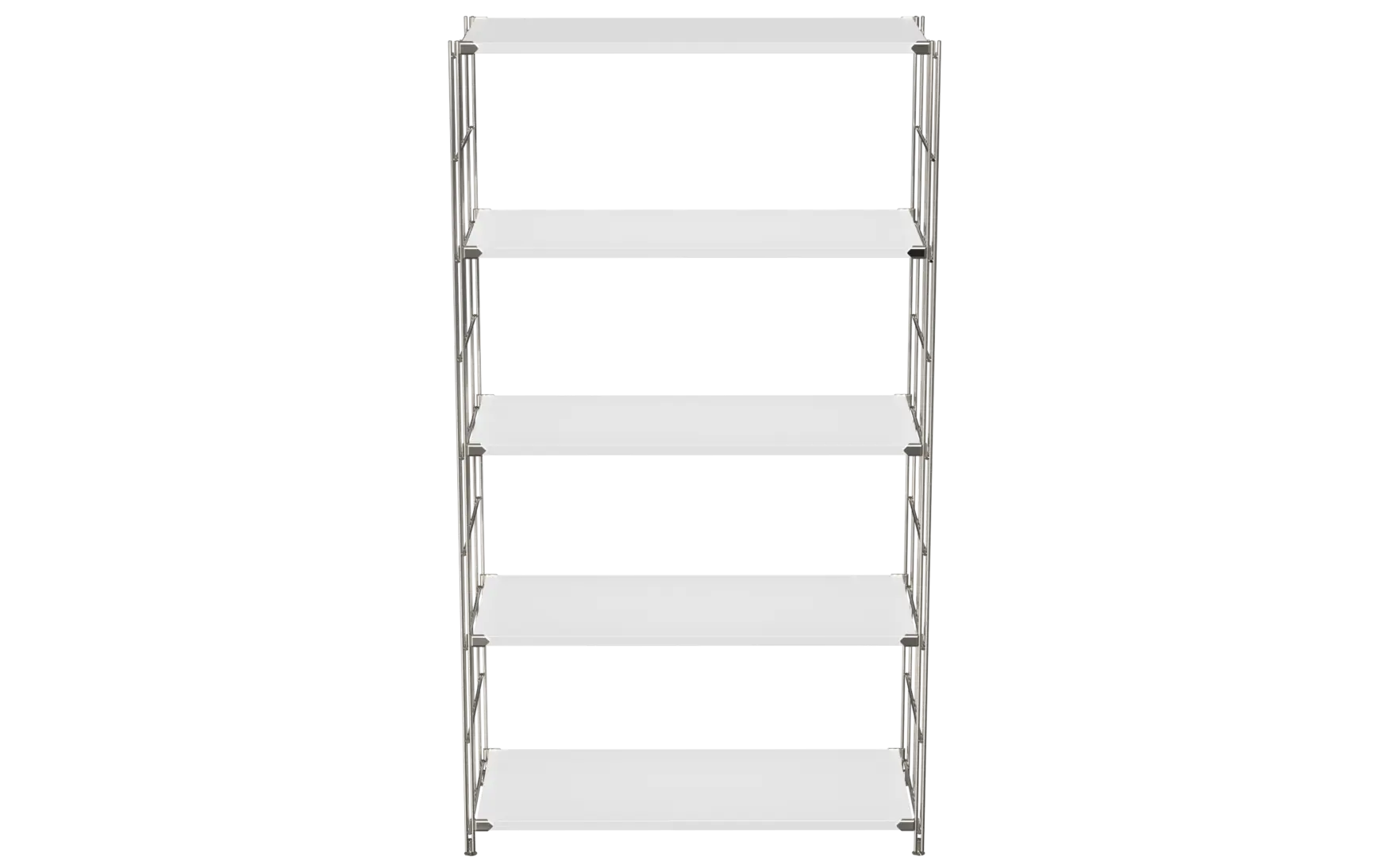 BIII Regal 154 x 85 x 38 cm mit 5 weißen Holzböden – Art.-Nr. 909603 Das geräumige BIII Regal mit den Maßen 154 cm Höhe, 85 cm Breite und 38 cm Tiefe besticht durch sein minimalistisches und zugleich funktionales Design. Ausgestattet mit fünf weißen Holzböden bietet es viel Platz für Bücher, Dekorationen oder Büroaccessoires. Die seitlichen Regalleitern bestehen aus verchromtem Stahl mit glänzender Oberfläche und garantieren eine hohe Stabilität sowie einen modernen Look.