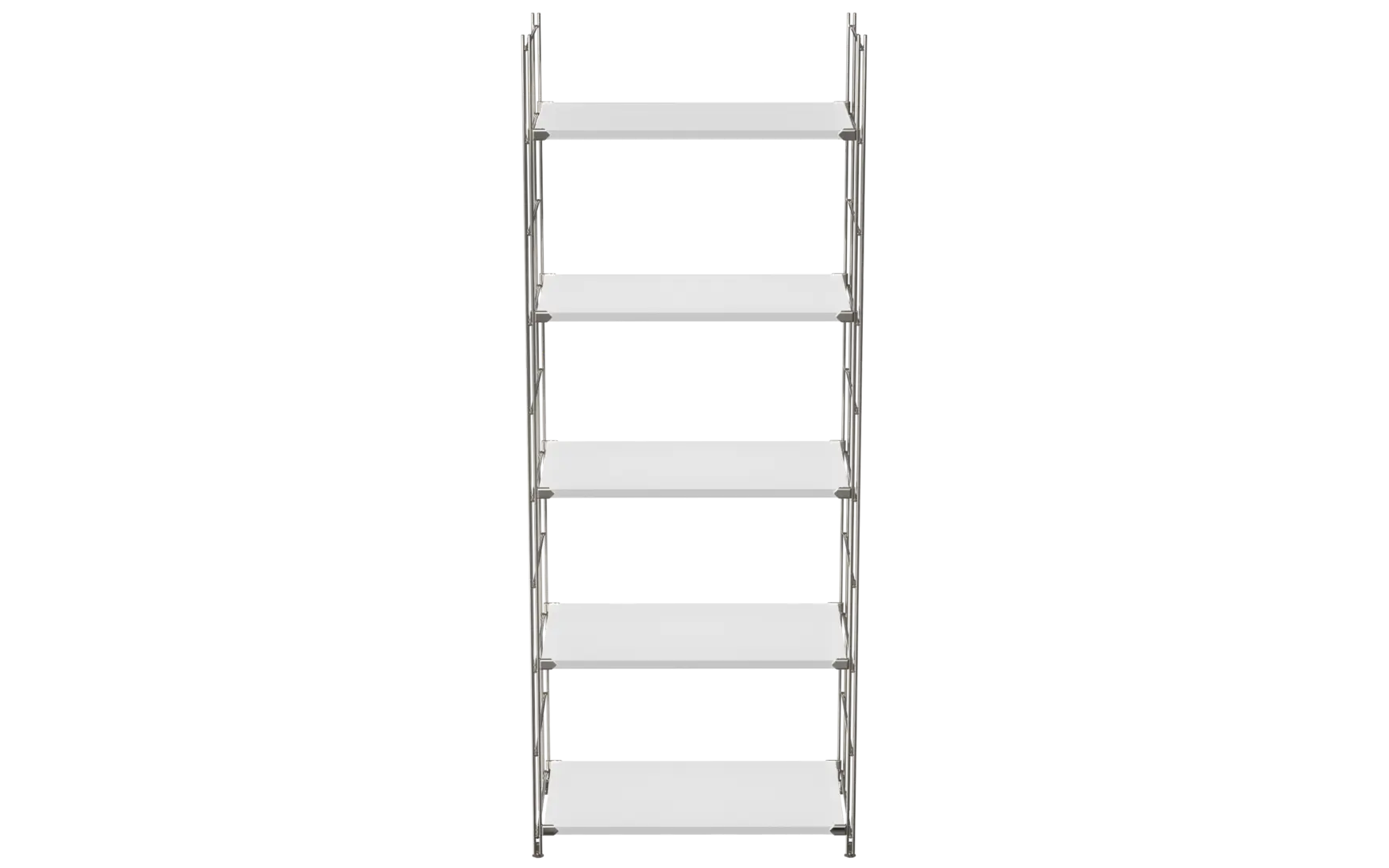 BIII Regal 172 x 65 x 38 cm mit 5 weißen Holzböden – Art.-Nr. 909702  Das großzügige BIII Regal mit den Maßen 172 cm Höhe, 65 cm Breite und 38 cm Tiefe besticht durch sein klares, funktionales Design und bietet viel Stauraum. Ausgestattet mit fünf weißen Holzböden eignet es sich ideal zur ordentlichen Aufbewahrung von Büchern, Deko, Ordnern oder anderen Wohn- und Büroartikeln. Die seitlichen Regalleitern sind aus verchromtem Stahl mit glänzender Oberfläche gefertigt, was dem Regal nicht nur Stabilität verleiht, sondern auch einen modernen, zeitlosen Look schafft.