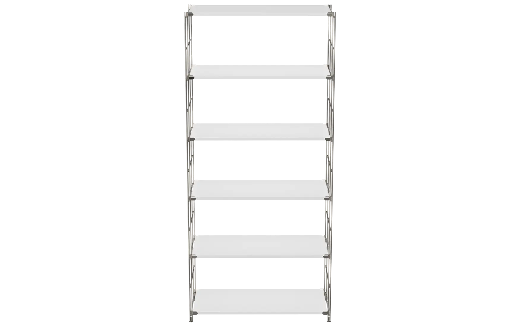 BIII Regal 190 x 85 x 38 cm mit 6 weißen Holzböden – Art.-Nr. 909803  Das großzügige BIII Regal mit den Maßen 190 cm Höhe, 85 cm Breite und 38 cm Tiefe besticht durch sein minimalistisches und funktionales Design. Ausgestattet mit sechs weißen Holzböden bietet es viel Platz für Bücher, Deko, Ordner oder andere Gegenstände. Die Regalleitern sind aus verchromtem Stahl gefertigt und verfügen über eine glänzende Oberfläche, die dem Regal Stabilität und einen modernen Look verleiht.  Dank der zahlreichen Ablageflächen ist dieses Regal ideal für Wohnzimmer, Arbeitszimmer oder Büros und vereint zeitlose Eleganz mit hoher Funktionalität. Durch das modulare BALTON-System lässt sich das Regal flexibel erweitern oder mit weiteren Elementen kombinieren.