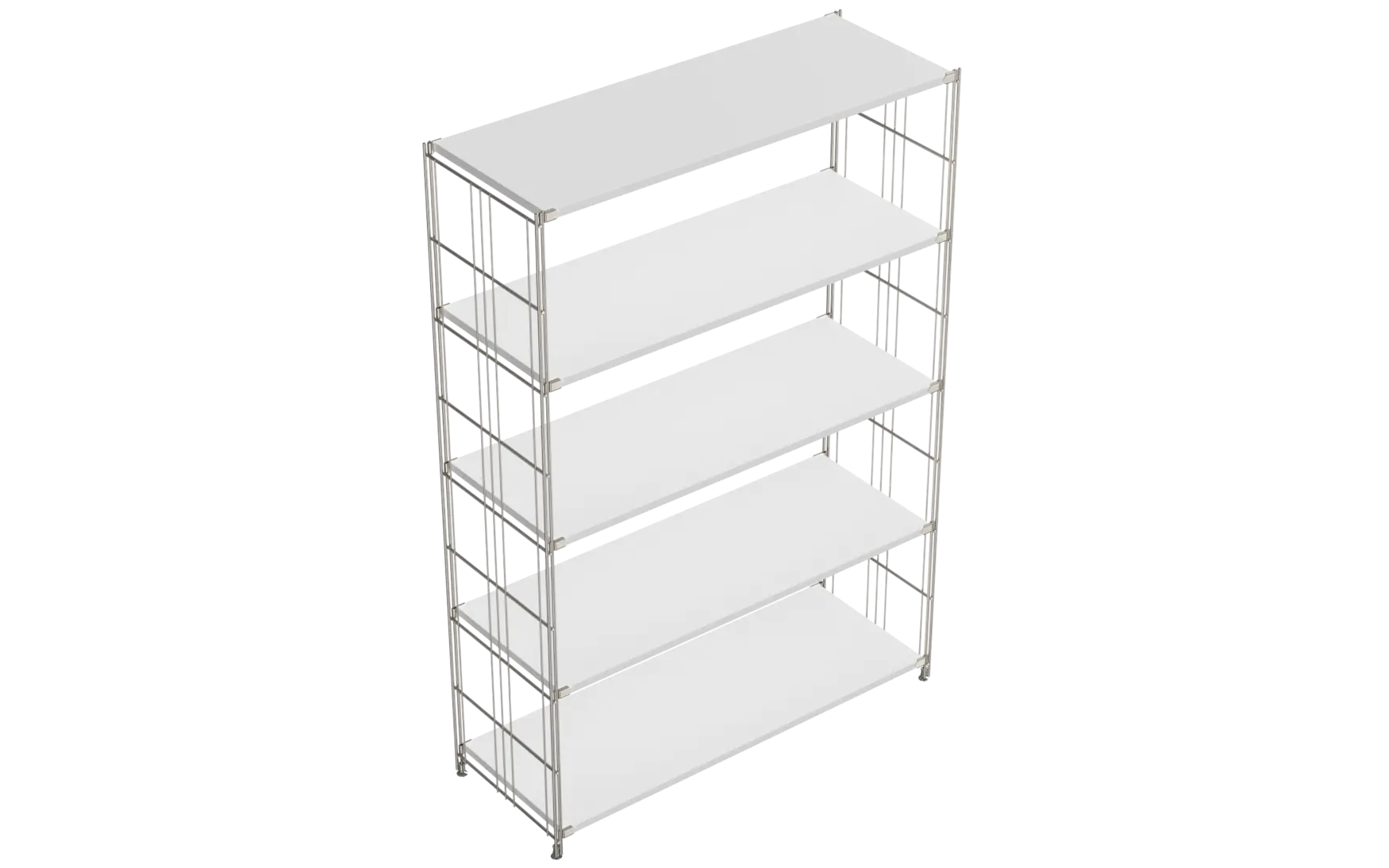 BIII Regal 154 x 104 x 38 cm mit 5 weißen Holzböden – Art.-Nr. 909604 Das großzügige BIII Regal mit den Maßen 154 cm Höhe, 104 cm Breite und 38 cm Tiefe besticht durch sein klares, minimalistisches Design und hohe Funktionalität. Ausgestattet mit fünf weißen Holzböden bietet es viel Platz für Bücher, Dekorationen oder Büroaccessoires. Die seitlichen Regalleitern bestehen aus verchromtem Stahl mit glänzender Oberfläche und verleihen dem Regal Stabilität sowie einen modernen, eleganten Look.