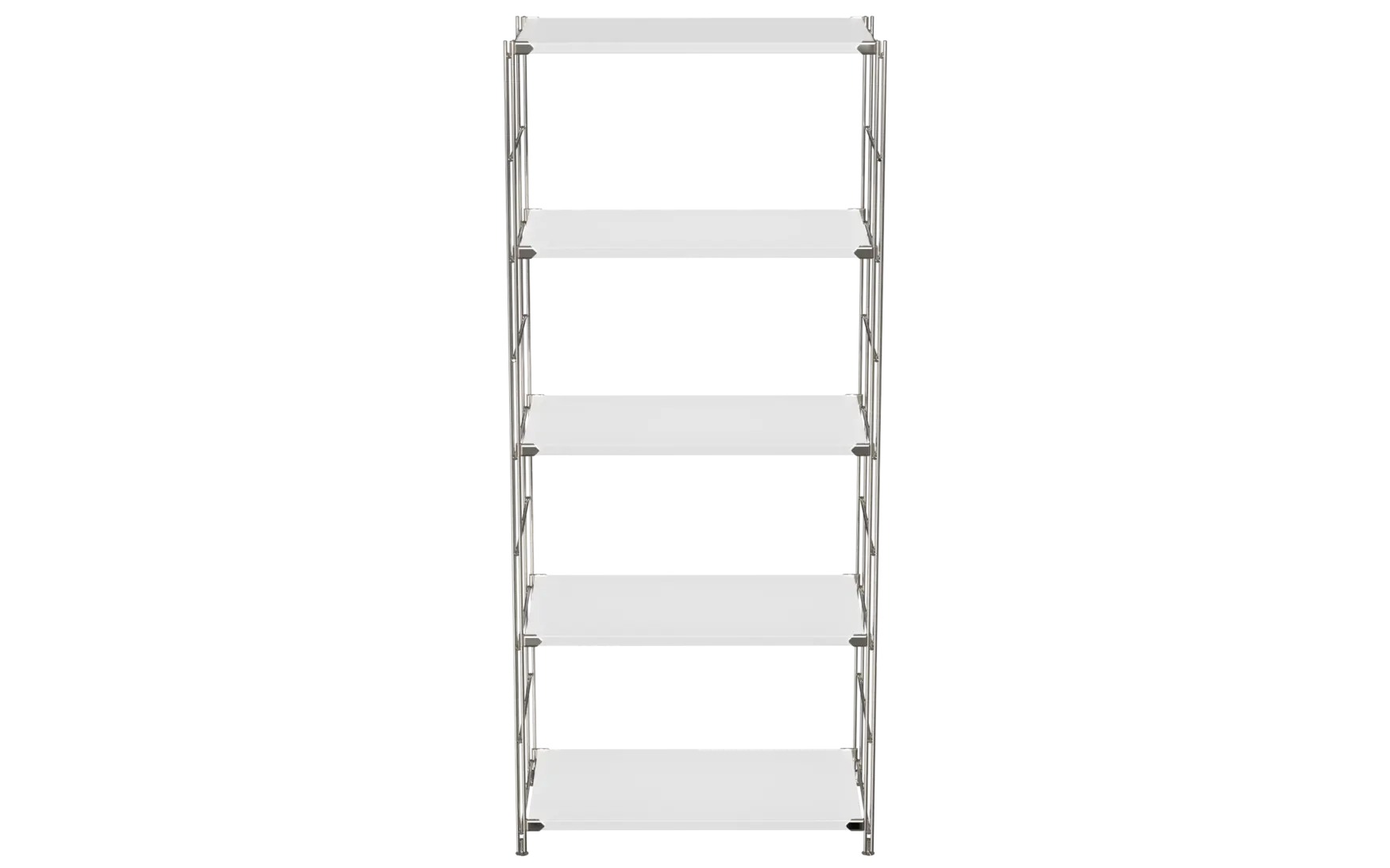 BIII Regal 154 x 65 x 38 cm mit 5 weißen Holzböden – Art.-Nr. 909602 Das geräumige BIII Regal mit den Maßen 154 cm Höhe, 65 cm Breite und 38 cm Tiefe besticht durch sein minimalistisches und zugleich funktionales Design. Ausgestattet mit fünf weißen Holzböden bietet es großzügige Ablageflächen für Bücher, Dekorationen oder Büroutensilien. Die Regalleitern bestehen aus verchromtem Stahl mit glänzender Oberfläche, die dem Möbelstück Stabilität verleiht und einen modernen, zeitlosen Look schafft.