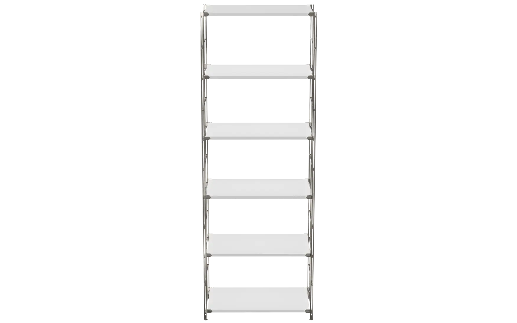 BIII Regal 190 x 65 x 38 cm mit 6 weißen Holzböden – Art.-Nr. 909802  Das hohe BIII Regal mit den Maßen 190 cm Höhe, 65 cm Breite und 38 cm Tiefe besticht durch sein minimalistisches und zugleich sehr funktionales Design. Ausgestattet mit sechs weißen Holzböden bietet es großzügige Ablageflächen für Bücher, Dekoration, Ordner oder Bürobedarf. Die seitlichen Regalleitern bestehen aus verchromtem Stahl mit glänzender Oberfläche und sorgen für eine stabile und zugleich elegante Konstruktion.