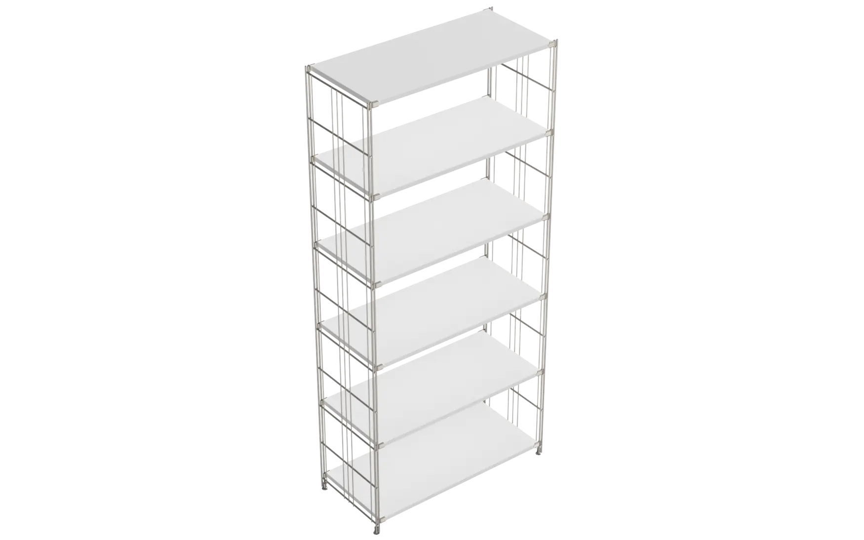 BIII Regal 190 x 85 x 38 cm mit 6 weißen Holzböden – Art.-Nr. 909803  Das großzügige BIII Regal mit den Maßen 190 cm Höhe, 85 cm Breite und 38 cm Tiefe besticht durch sein minimalistisches und funktionales Design. Ausgestattet mit sechs weißen Holzböden bietet es viel Platz für Bücher, Deko, Ordner oder andere Gegenstände. Die Regalleitern sind aus verchromtem Stahl gefertigt und verfügen über eine glänzende Oberfläche, die dem Regal Stabilität und einen modernen Look verleiht.  Dank der zahlreichen Ablageflächen ist dieses Regal ideal für Wohnzimmer, Arbeitszimmer oder Büros und vereint zeitlose Eleganz mit hoher Funktionalität. Durch das modulare BALTON-System lässt sich das Regal flexibel erweitern oder mit weiteren Elementen kombinieren.