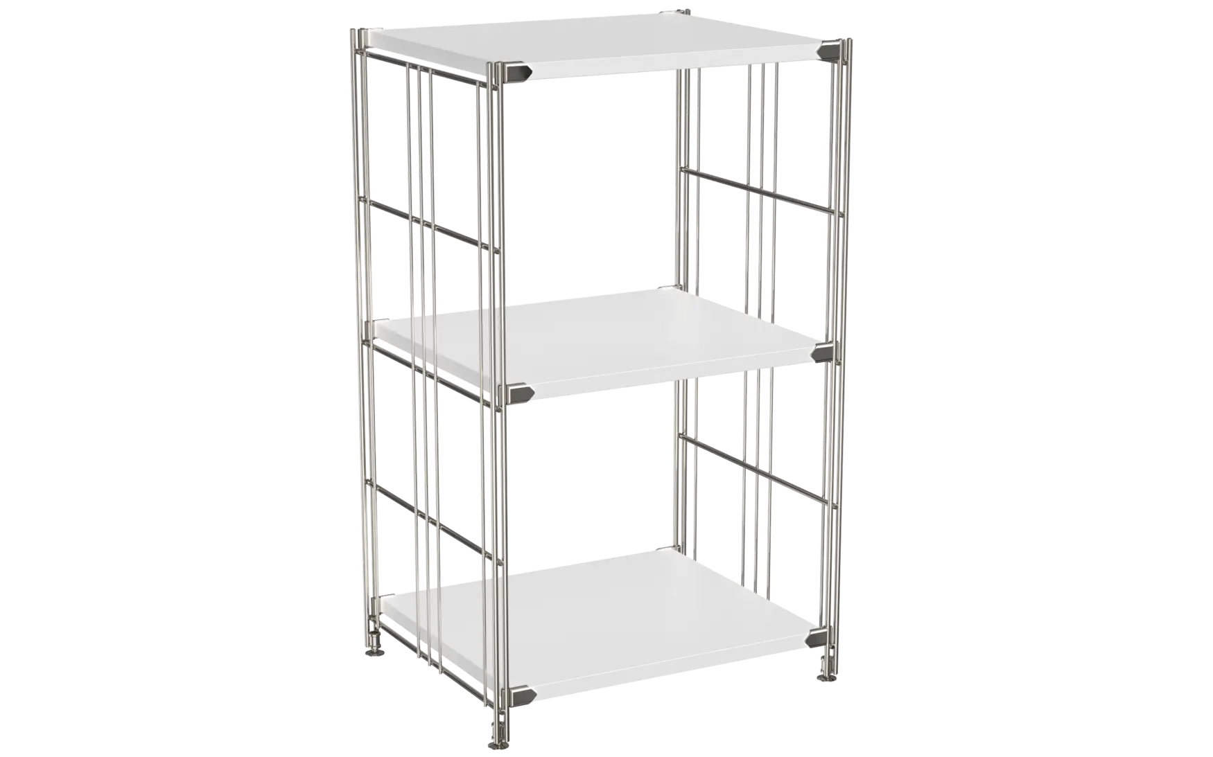 BIII Regal 80 x 46 x 38 cm mit 3 weißen Holzböden – Art.-Nr. 909201 Das kompakte BIII Regal mit den Maßen 80 cm Höhe, 46 cm Breite und 38 cm Tiefe überzeugt durch sein minimalistisches und funktionales Design. Ausgestattet mit drei weißen Holzböden bietet es praktische Ablageflächen für Bücher, Deko oder Bürobedarf. Die Regalleitern bestehen aus verchromtem Stahl mit glänzender Oberfläche und sorgen für Stabilität und einen modernen Look.