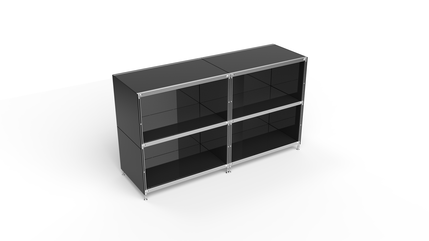 KUBUS Sideboard Metall schwarz pulverbeschichtet mit 4 offenen Fächern 160 cm breit