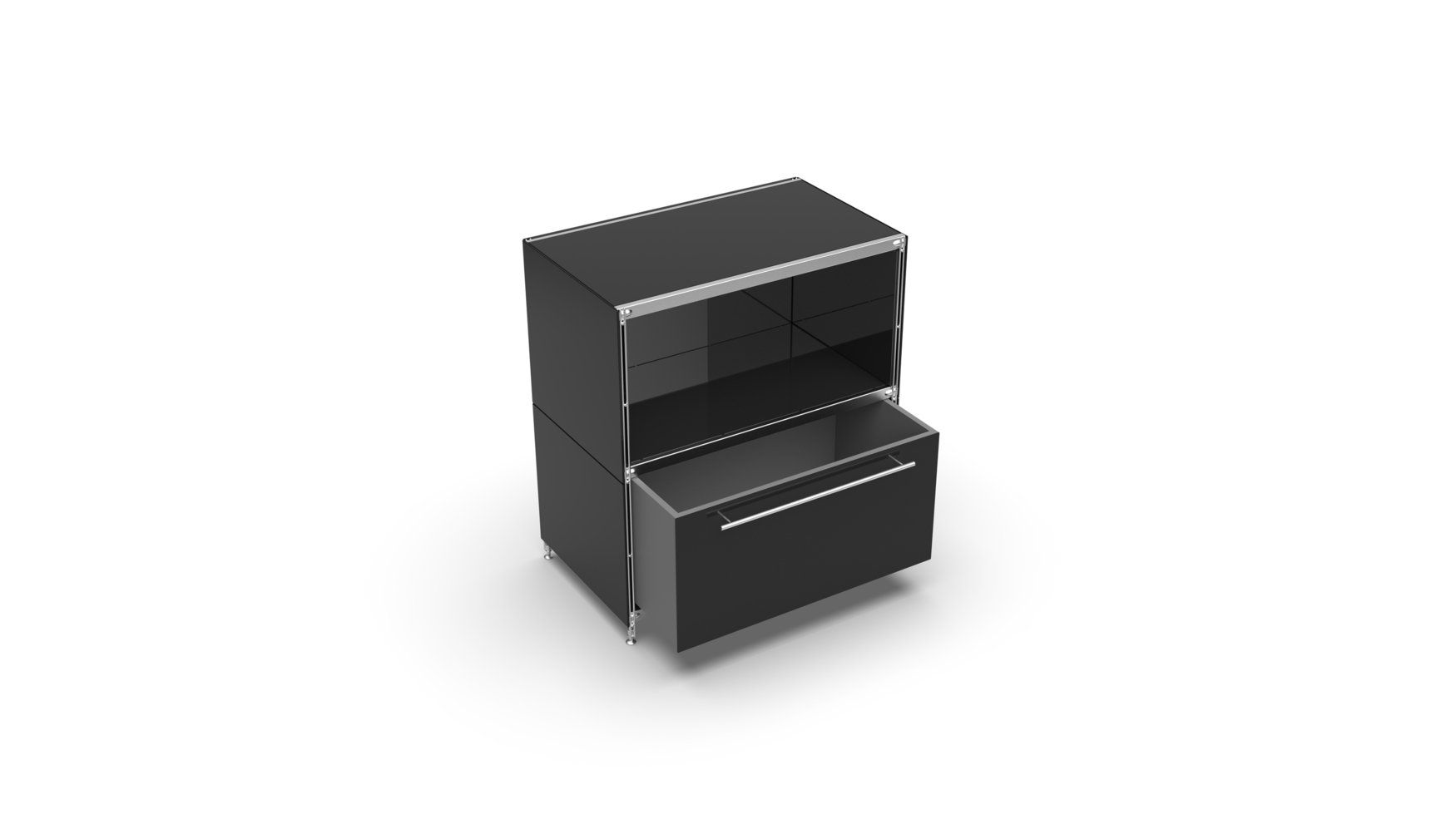 KUBUS Sideboard Metall schwarz pulverbeschichtet mit 1 Fach offen + 1 großen Schublade 80 cm breit