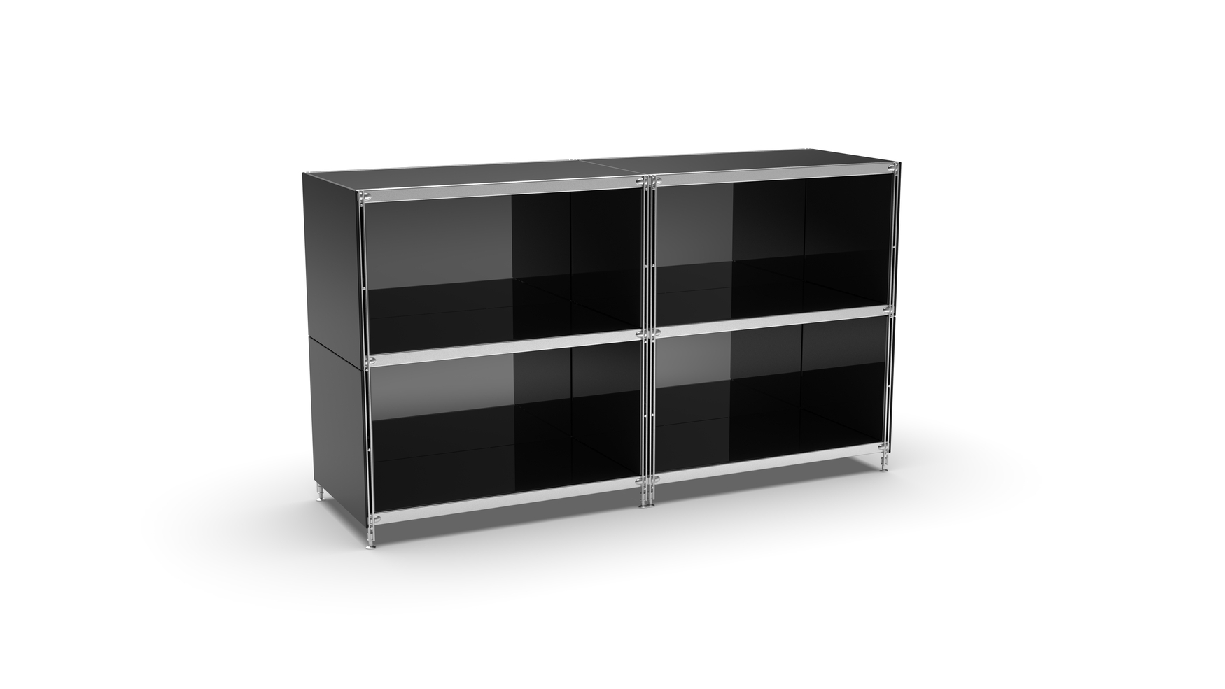 KUBUS Sideboard Metall schwarz pulverbeschichtet mit 4 offenen Fächern 160 cm breit