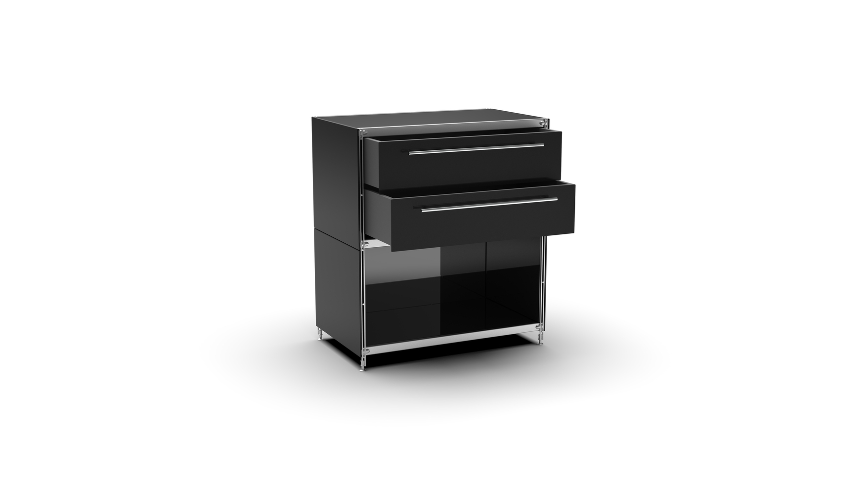 KUBUS Sideboard Metall schwarz pulverbeschichtet mit Doppel-Schublade + 1 Fach offen 80 cm breit