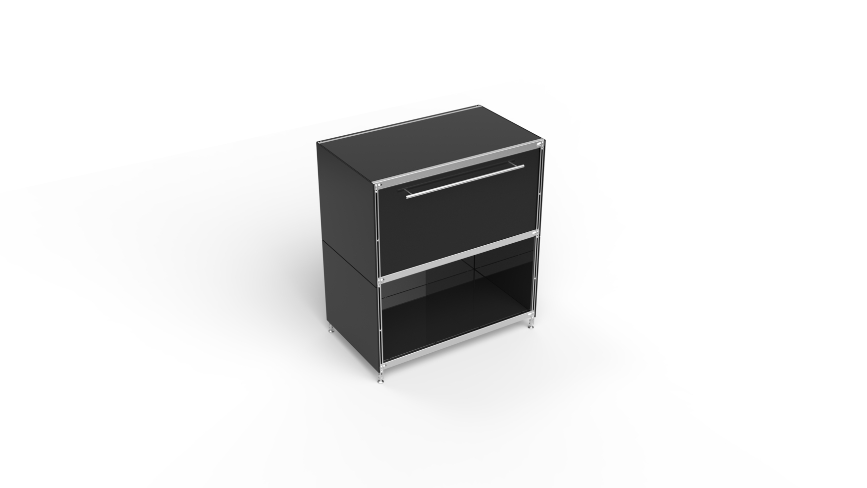 KUBUS Sideboard Metall schwarz pulverbeschichtet mit 1 großen Schublade + 1 Fach offen 80 cm breit