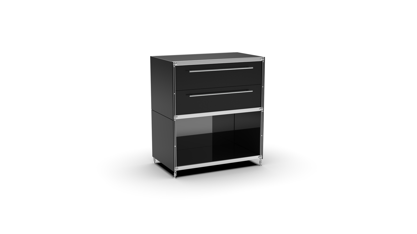 KUBUS Sideboard Metall schwarz pulverbeschichtet mit Doppel-Schublade + 1 Fach offen 80 cm breit