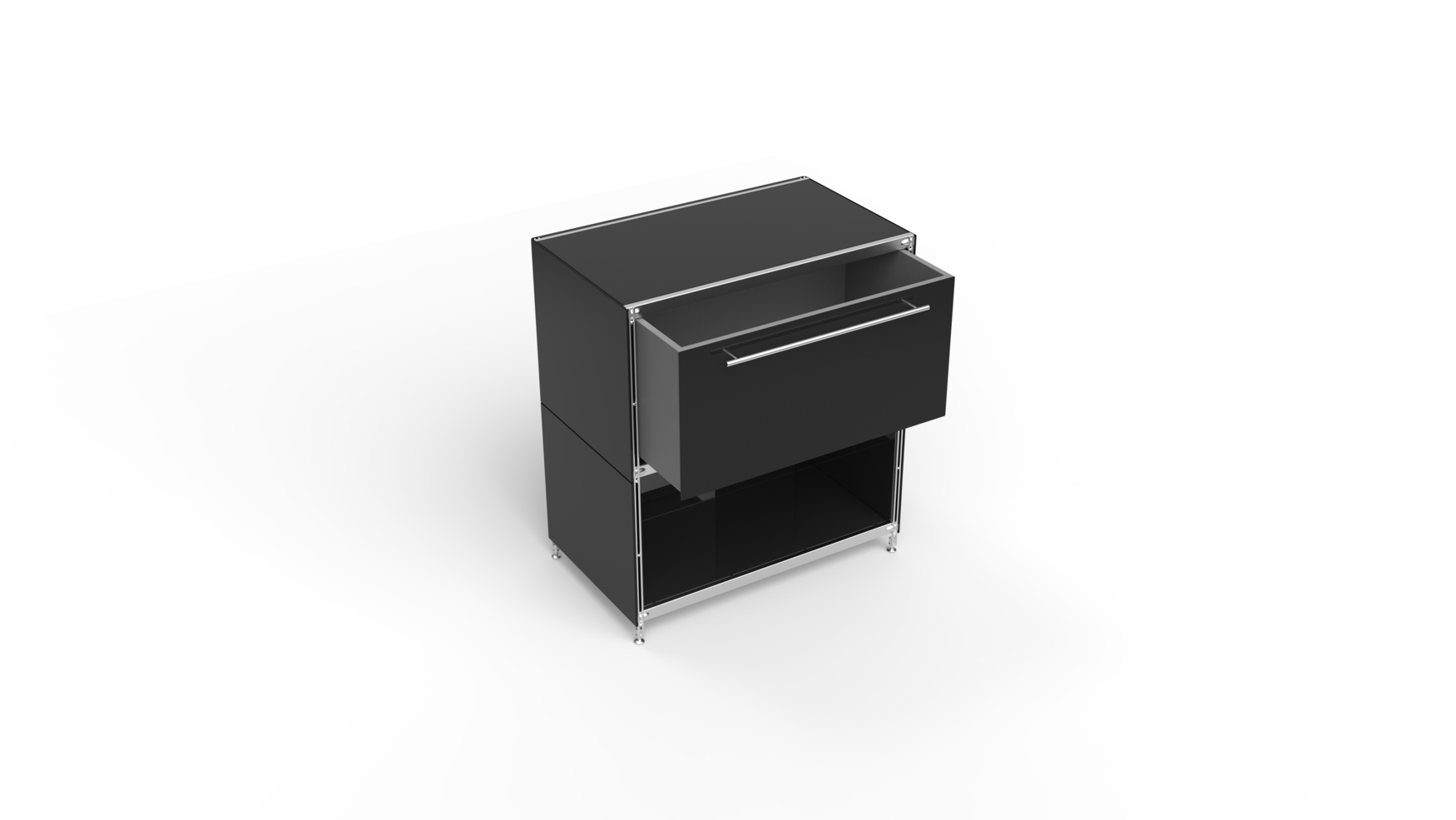 KUBUS Sideboard Metall schwarz pulverbeschichtet mit 1 großen Schublade + 1 Fach offen 80 cm breit