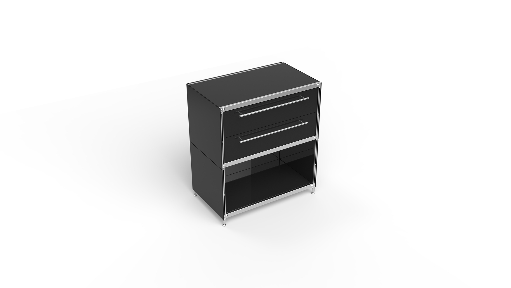 KUBUS Sideboard Metall schwarz pulverbeschichtet mit Doppel-Schublade + 1 Fach offen 80 cm breit