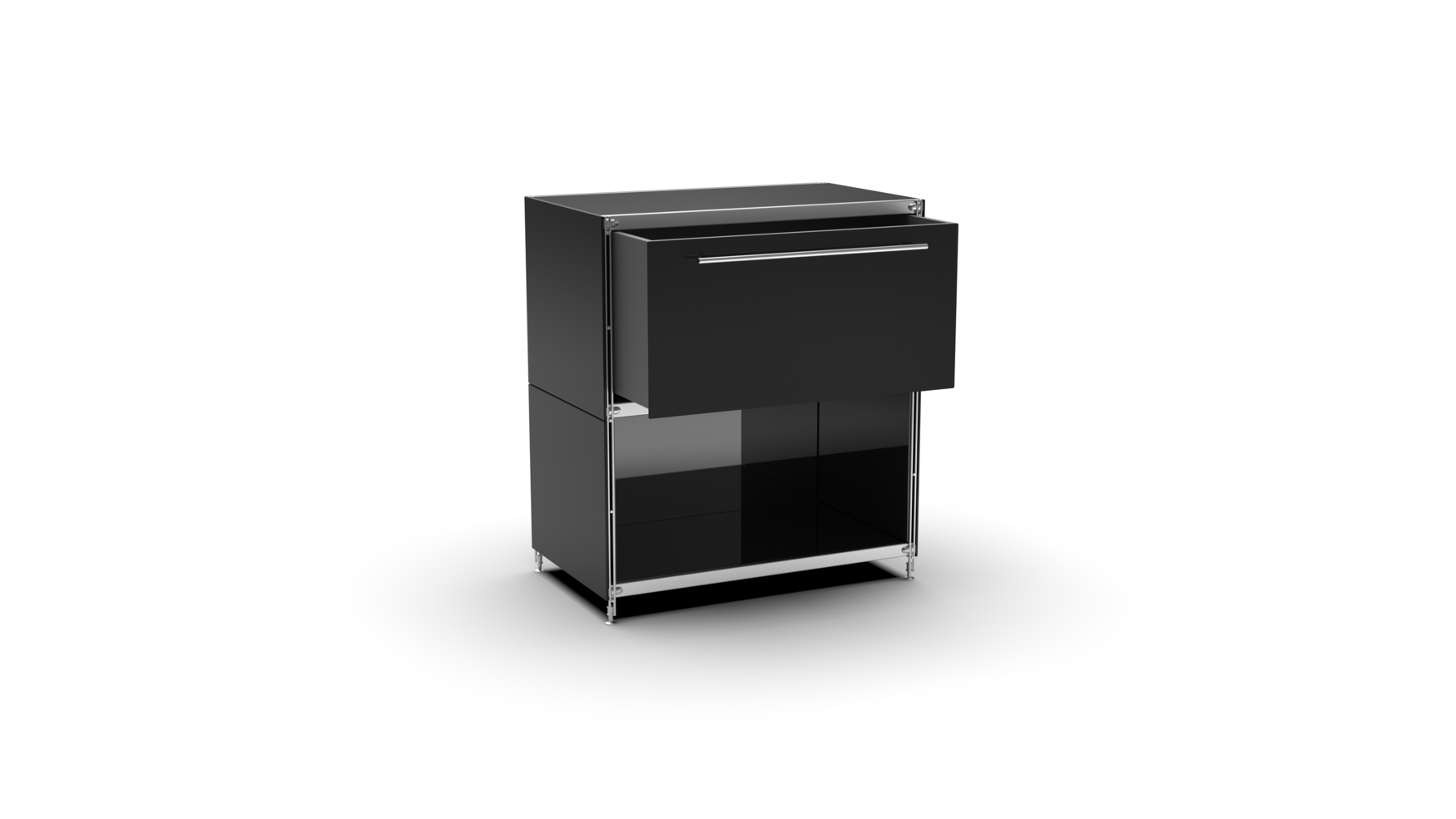 KUBUS Sideboard Metall schwarz pulverbeschichtet mit 1 großen Schublade + 1 Fach offen 80 cm breit