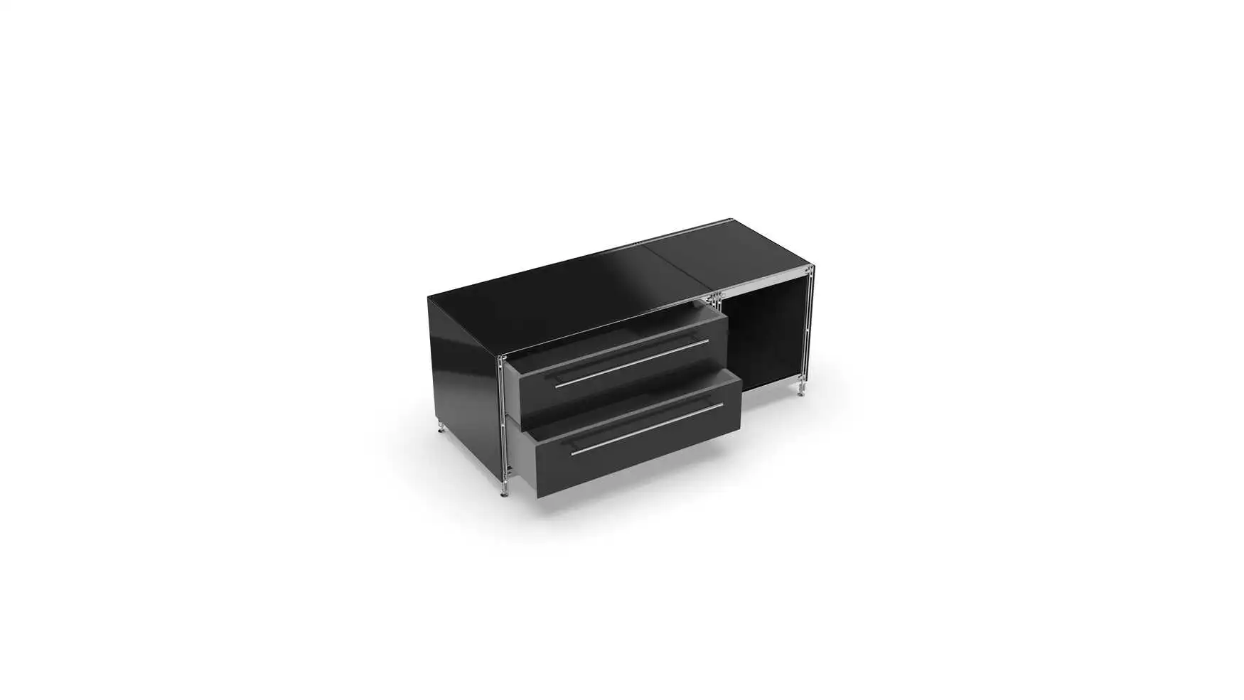 910333 KUBUS Lowboard Metall schwarz mit Doppel-Schublade + offenem Fach 118 cm breit