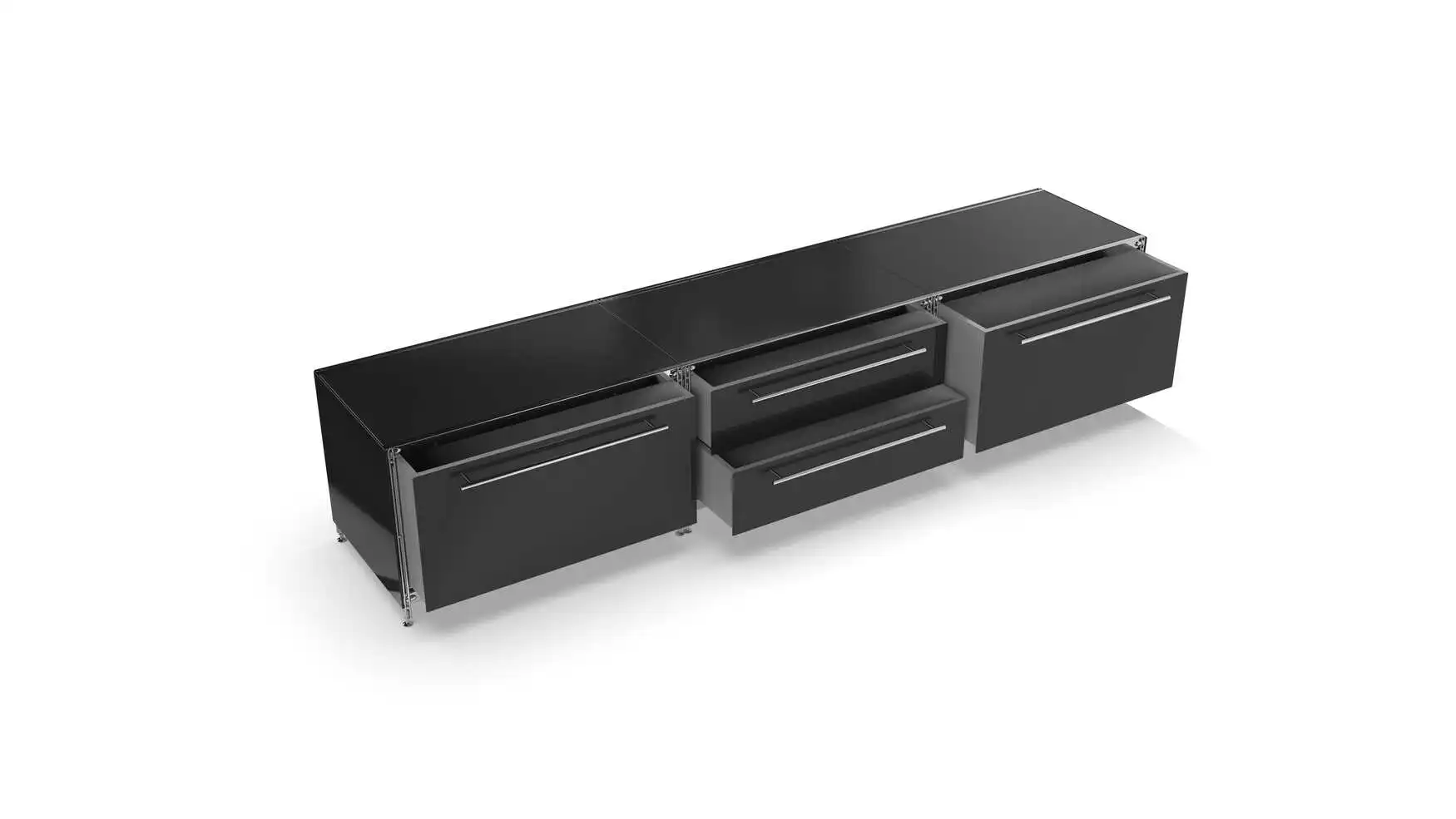 910357 KUBUS Lowboard Metall schwarz mit 4 Schubfächern 235 cm breit