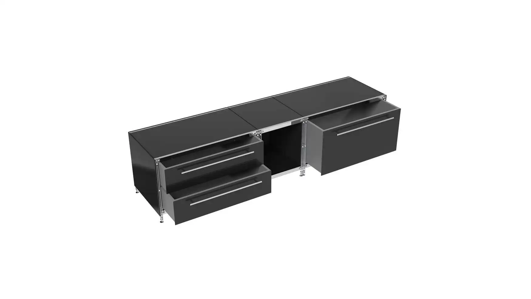 910345 KUBUS Lowboard Metall schwarz mit 3 Schubfächern + offenes Fach 196 cm breit