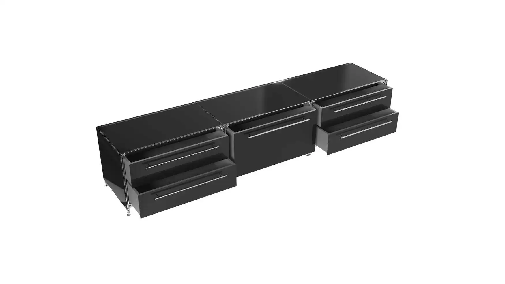 910360 KUBUS Lowboard Metall schwarz mit 5 Schubfächern 235 cm breit